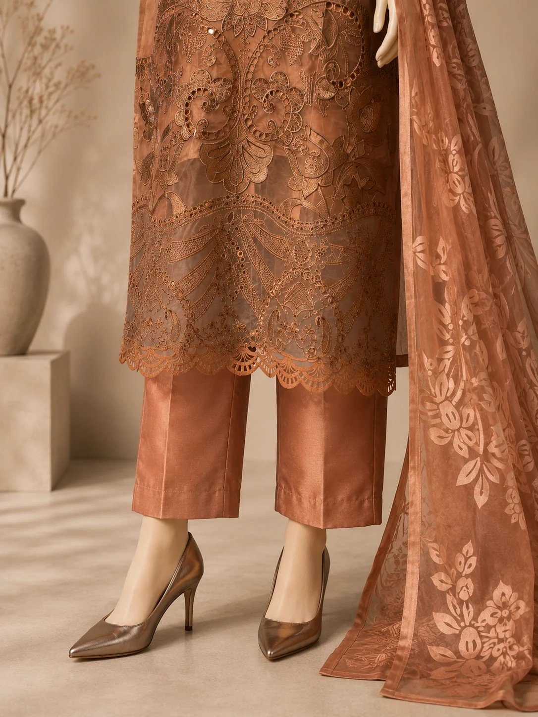 3 Piece - Embroidered Organza Suit - Image 3