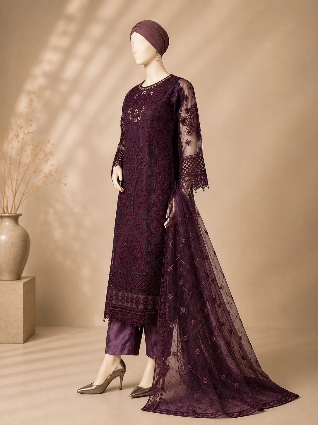 3 Piece - Embroidered Organza Suit - Image 4