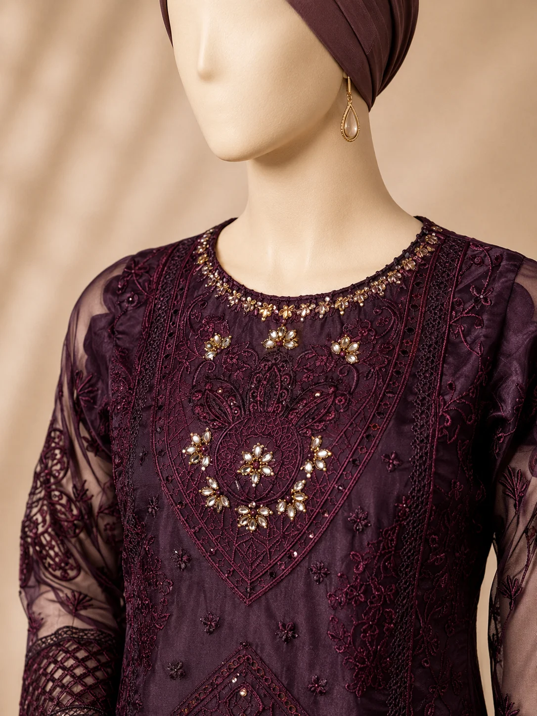 3 Piece - Embroidered Organza Suit - Alternate View