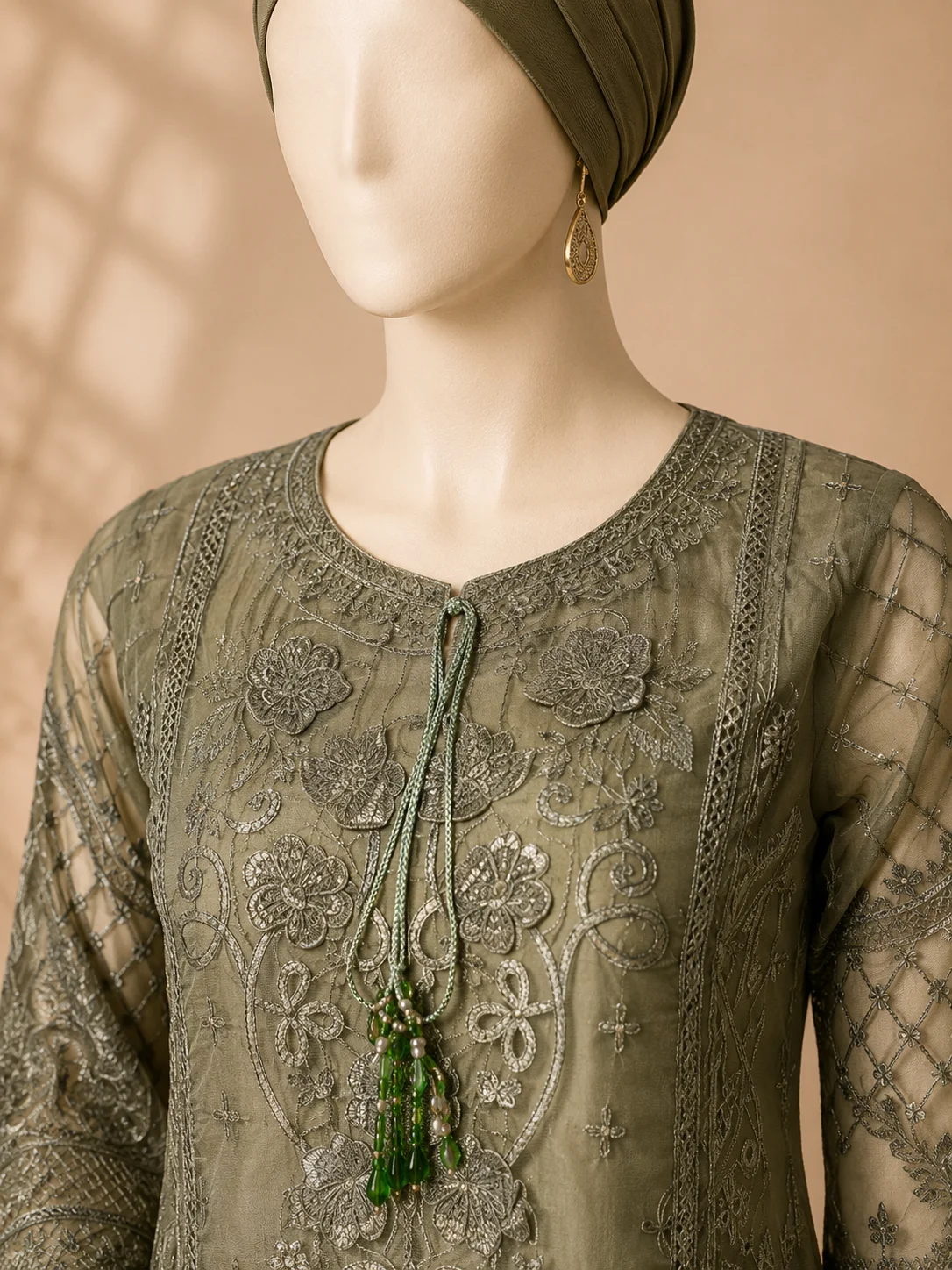 3 Piece - Embroidered Organza Suit - Alternate View