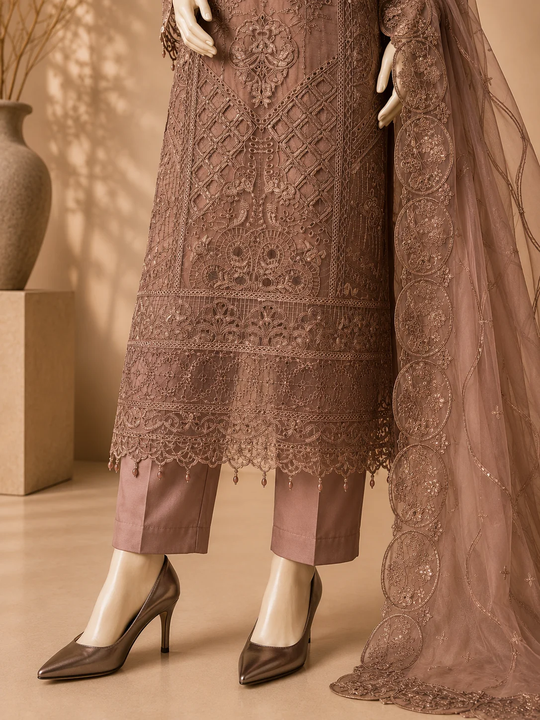 3 Piece - Embroidered Organza Suit - Image 3