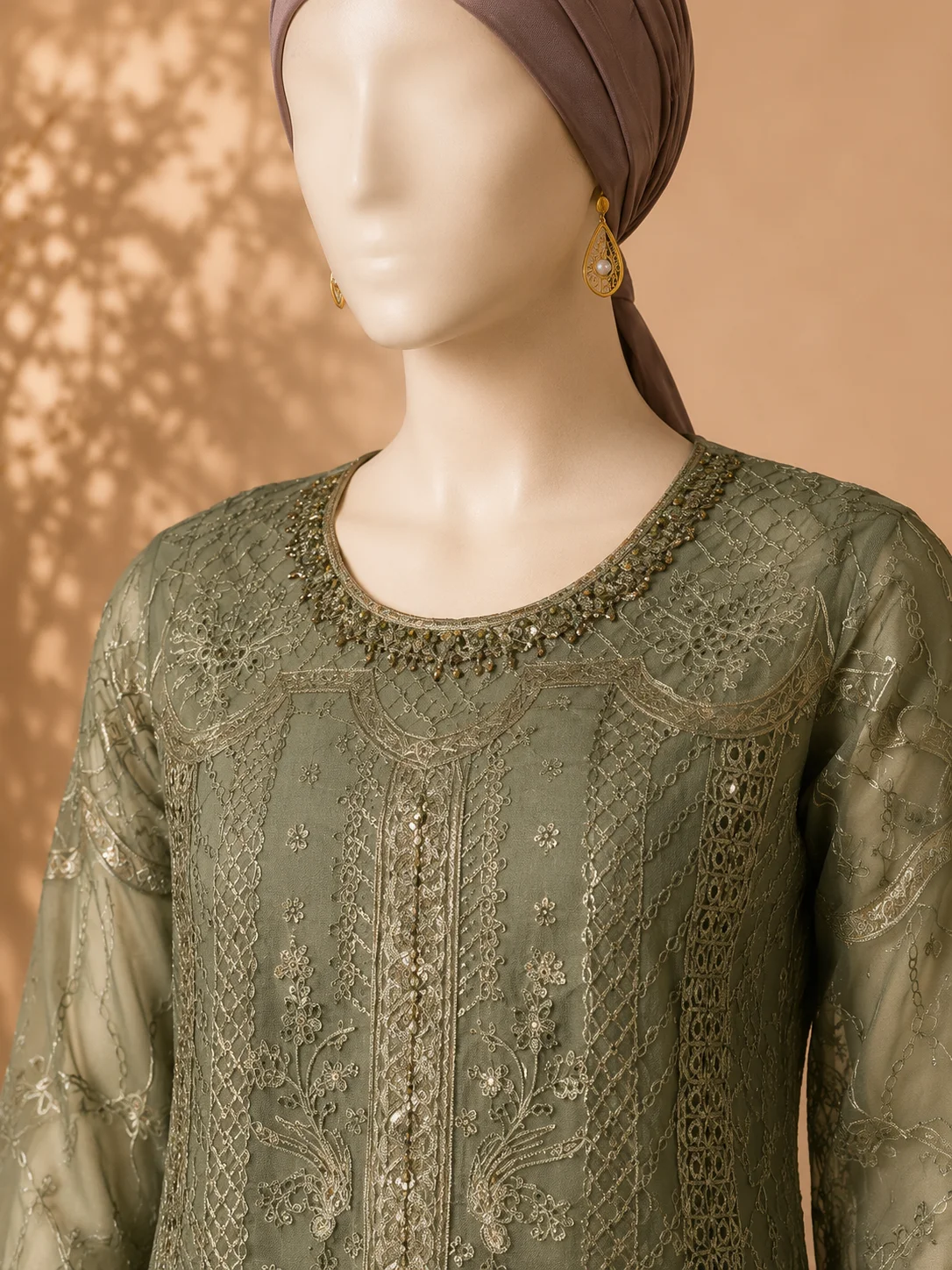 3 Piece - Embroidered Organza Suit - Alternate View
