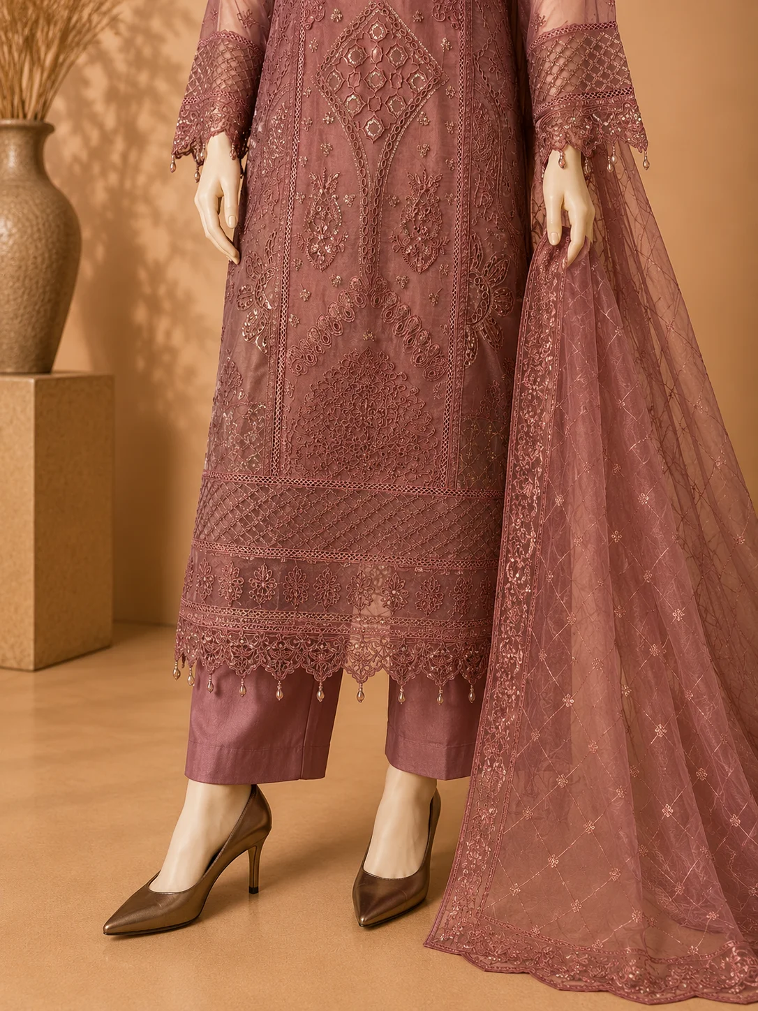 3 Piece - Embroidered Organza Suit - Image 3