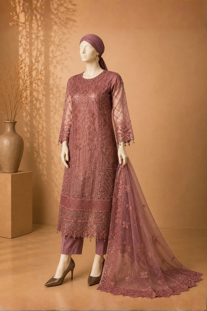 3 Piece - Embroidered Organza Suit