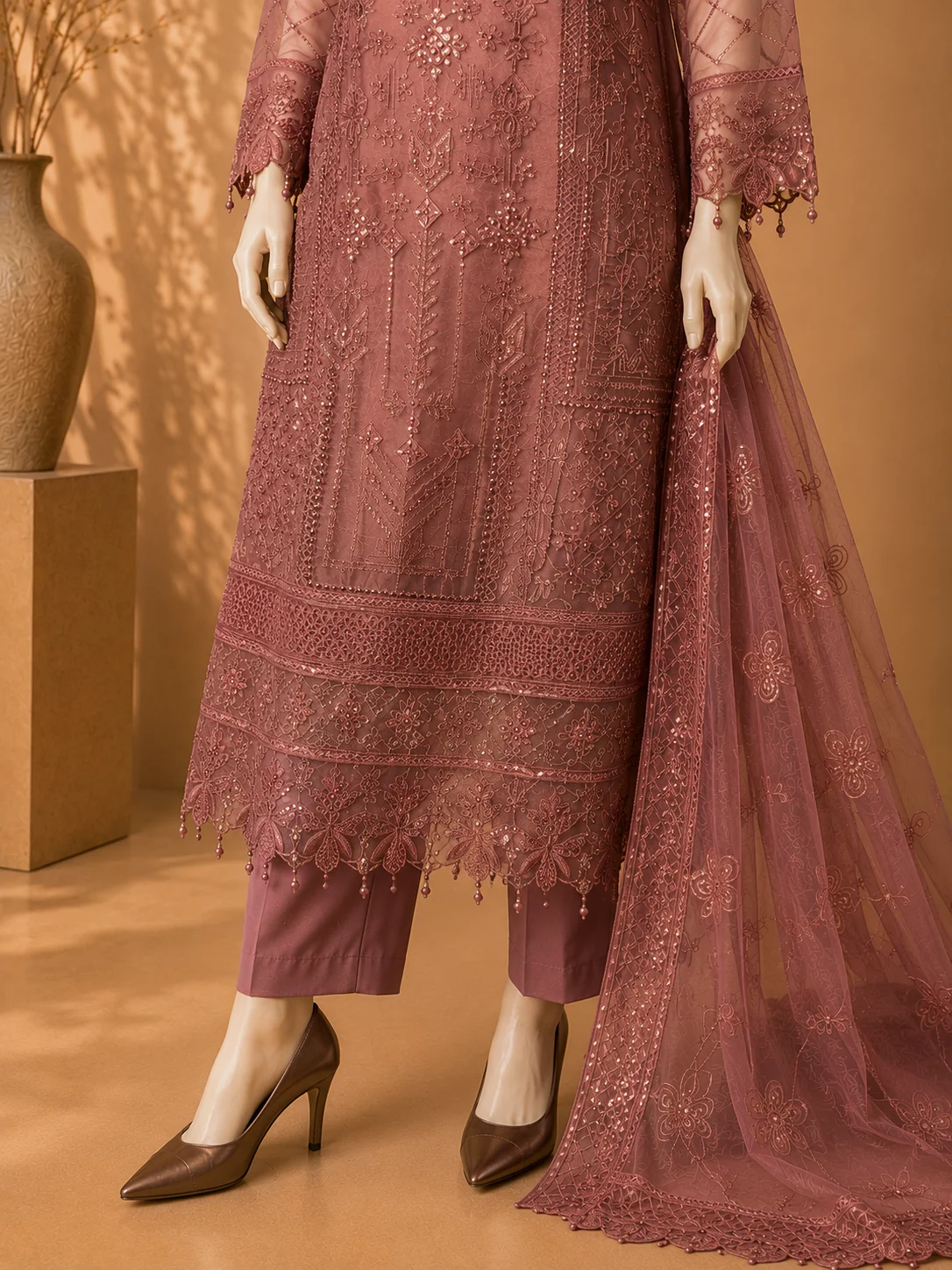 3 Piece - Embroidered Organza Suit - Image 3