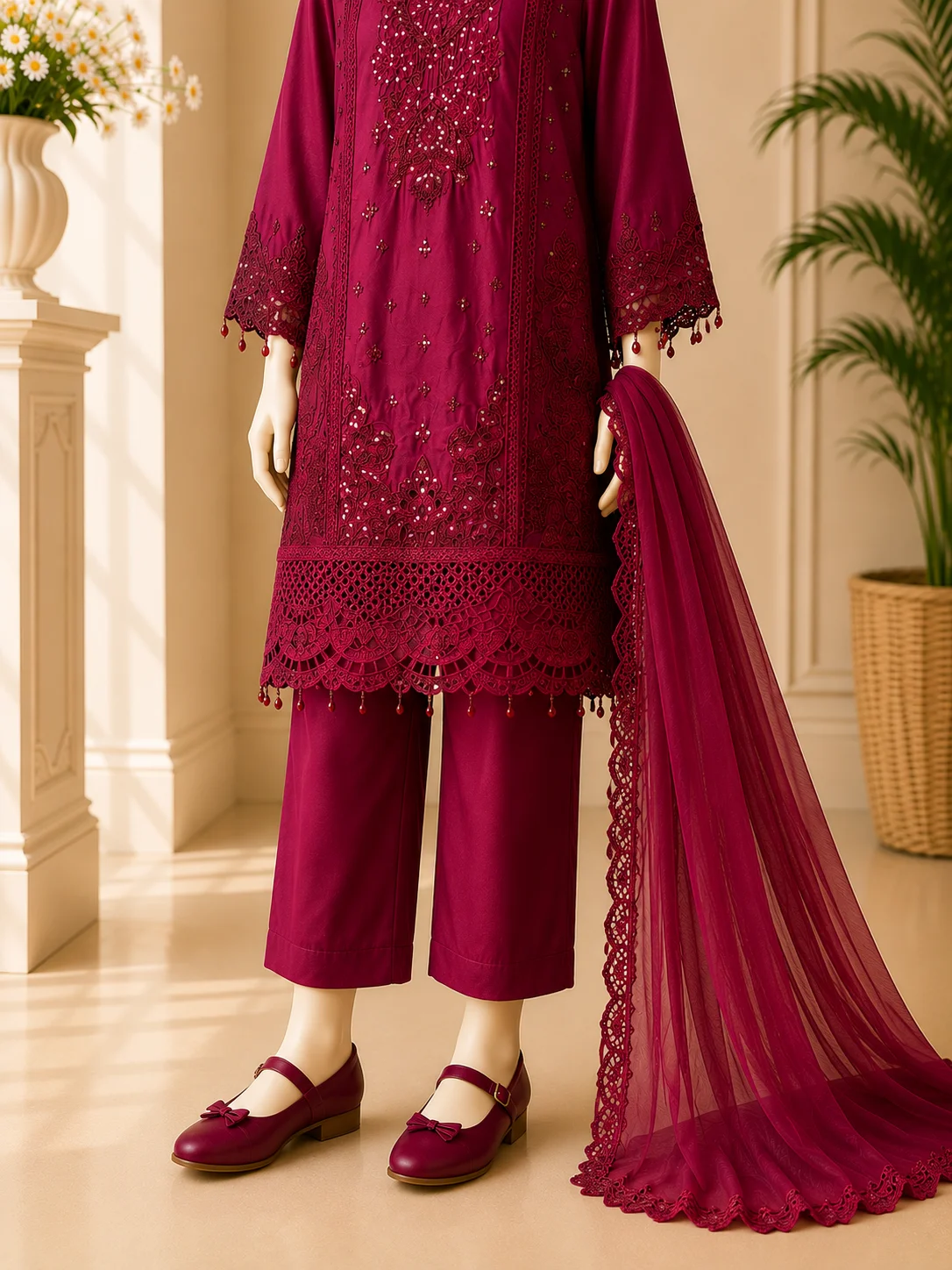 kids  3 Piece Embroidered  Suit - Image 3