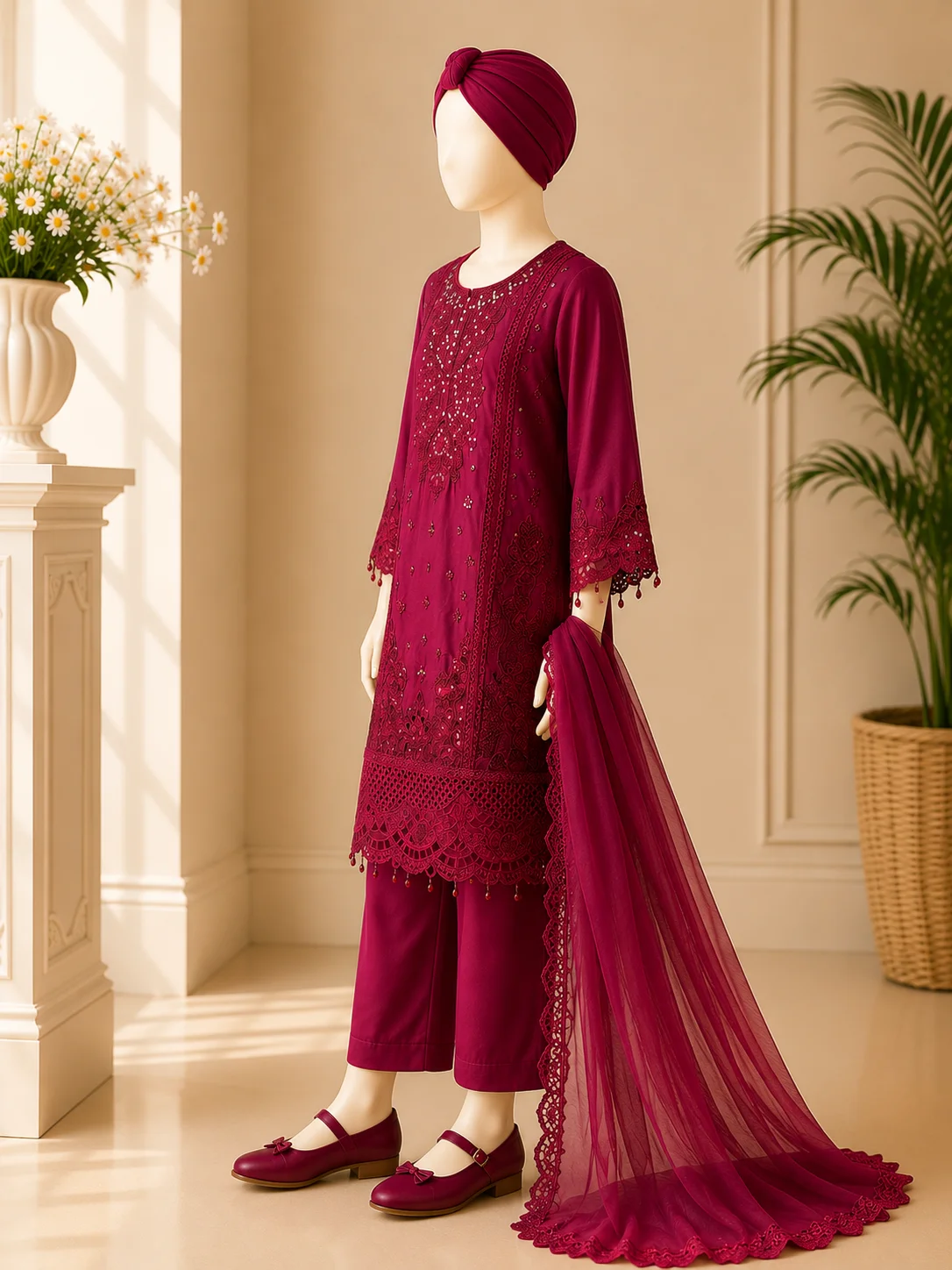 kids  3 Piece Embroidered  Suit - Image 4