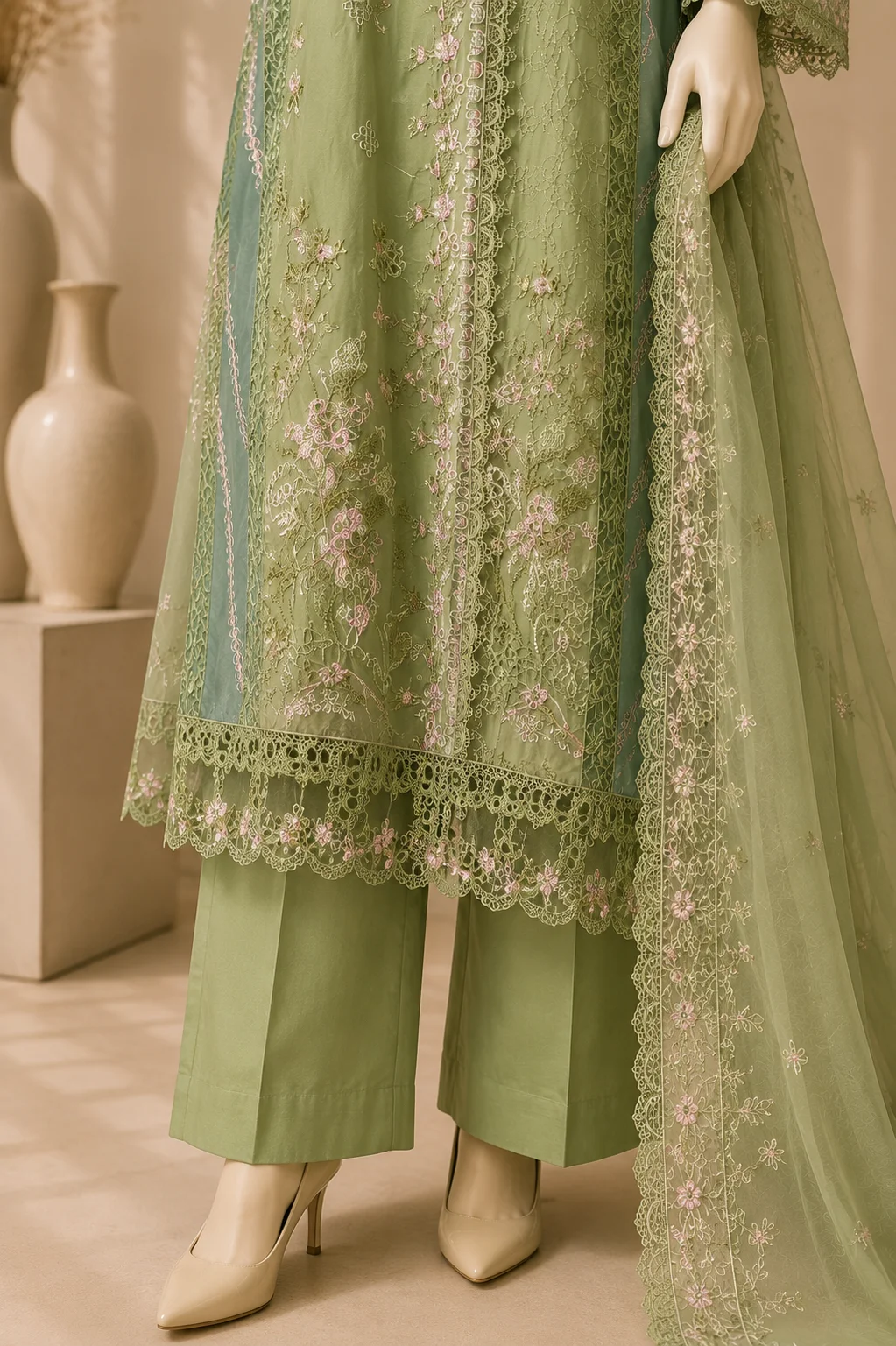 3 Piece - Embroidered cotton Suit - Image 4