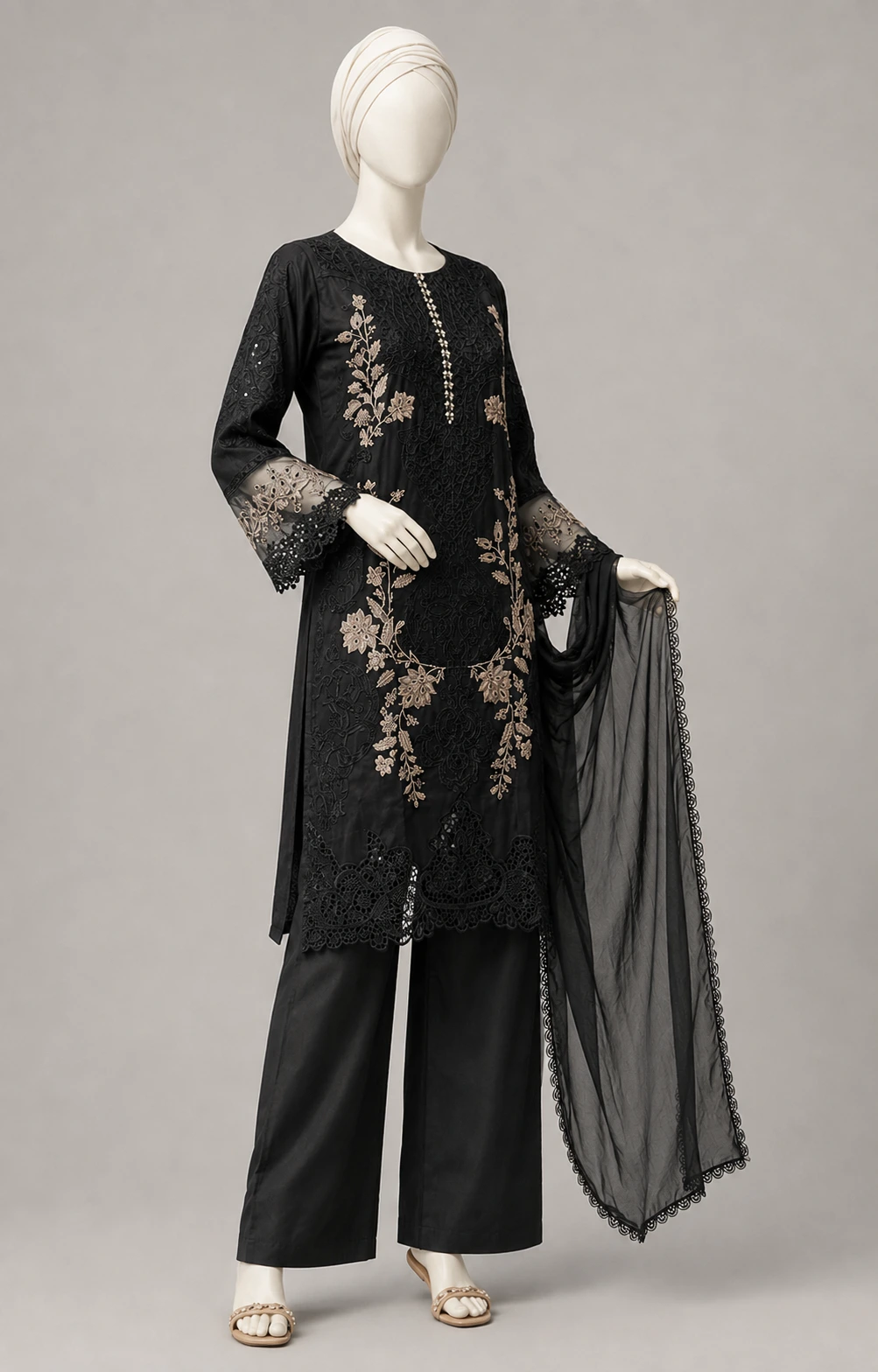 3 Piece - Embroidered cotton Suit - Image 4