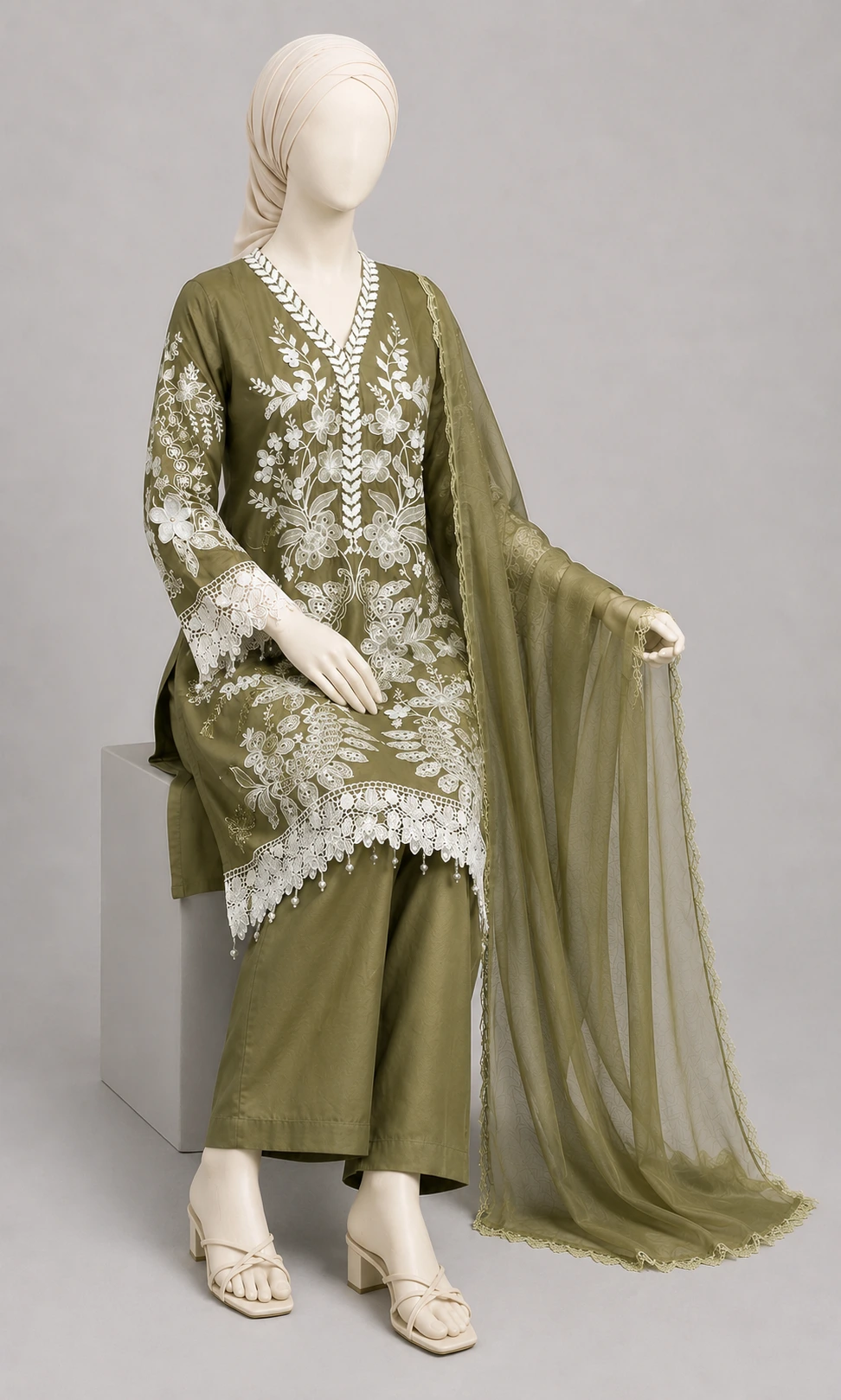 3 Piece - Embroidered COTTON SUIT - Image 3