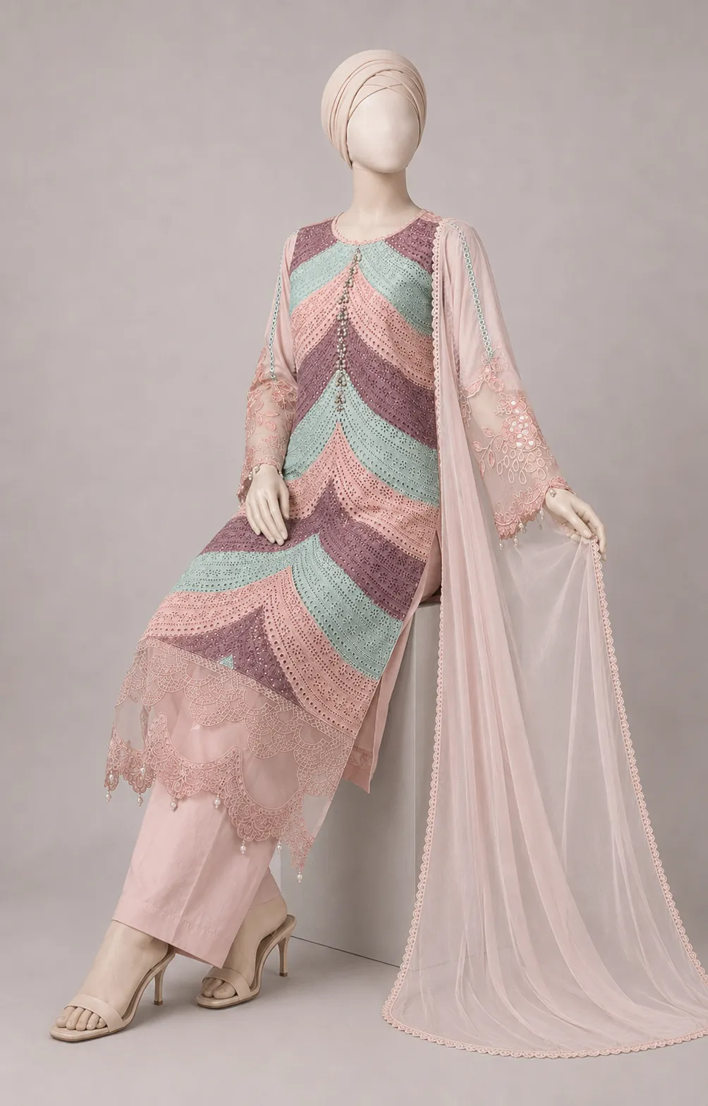 3 Piece - Embroidered COTTON SUIT - Image 3