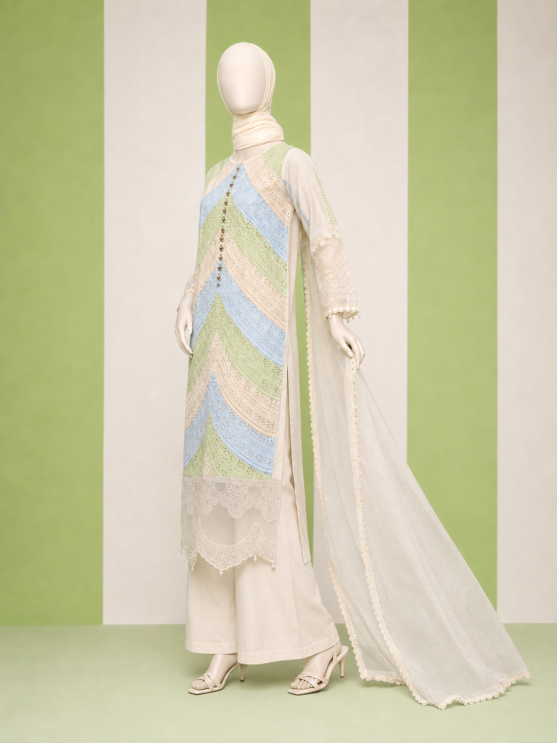(CT-38) 3 Piece - Embroidered COTTON SUIT - Image 4