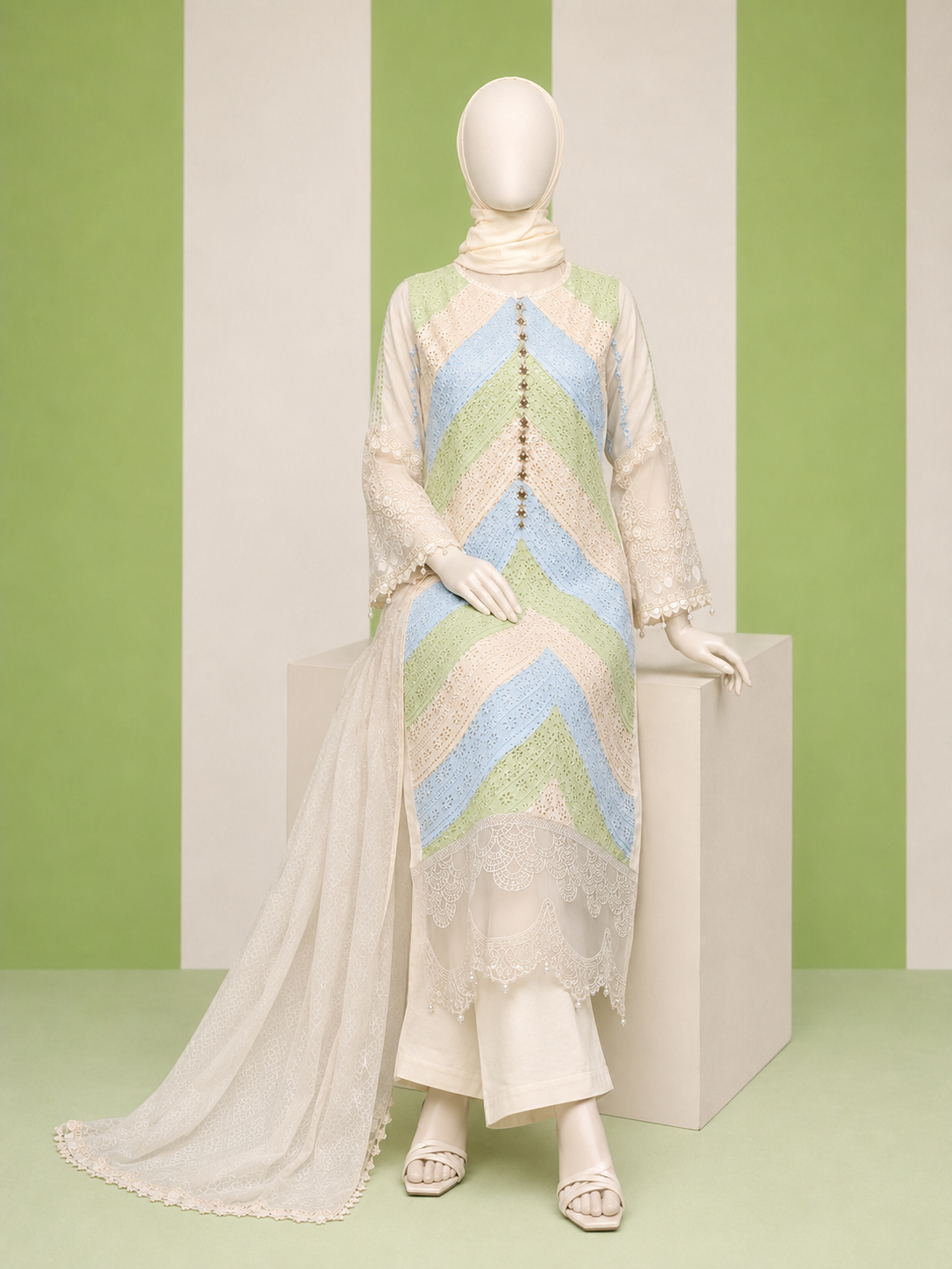 (CT-38) 3 Piece - Embroidered COTTON SUIT - Image 5