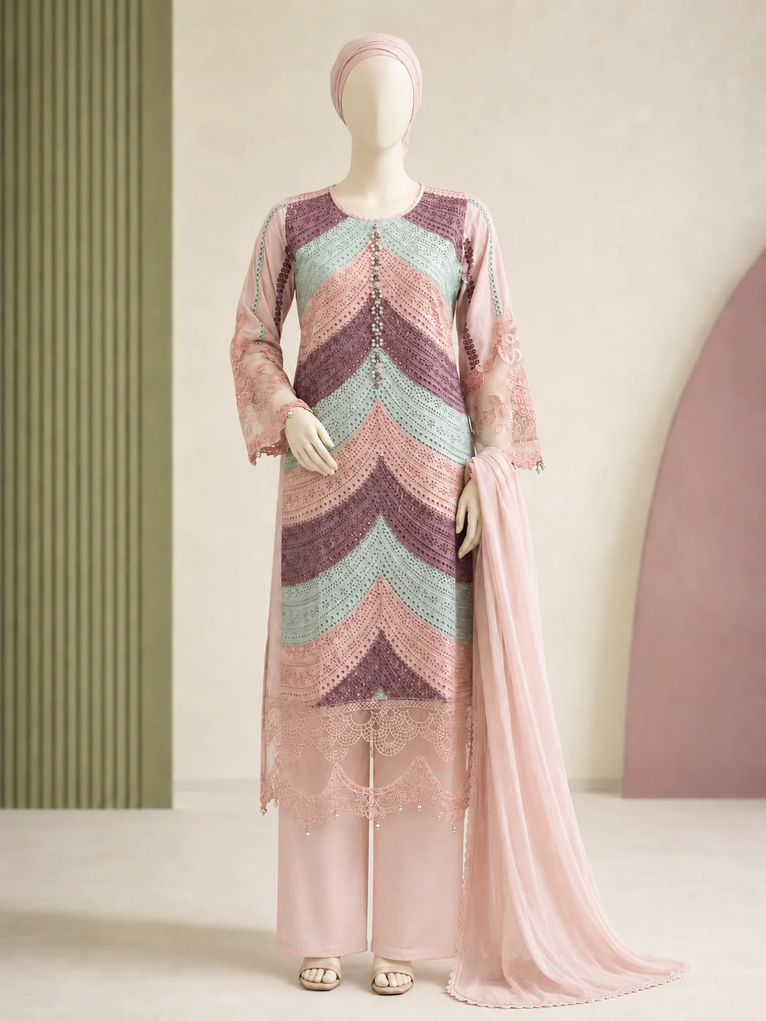 (CT-38) 3 Piece - Embroidered COTTON SUIT