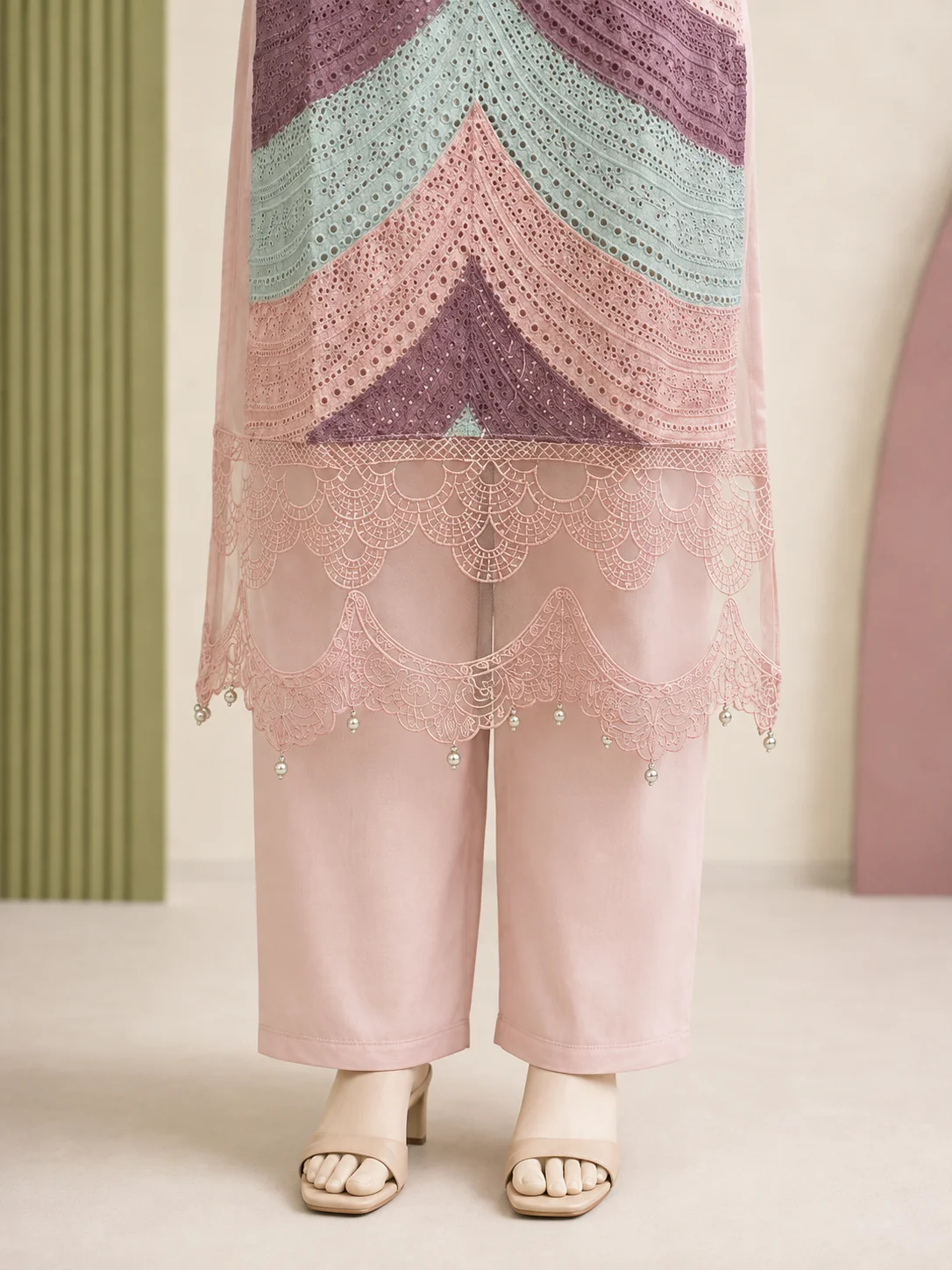 (CT-38) 3 Piece - Embroidered COTTON SUIT - Image 3