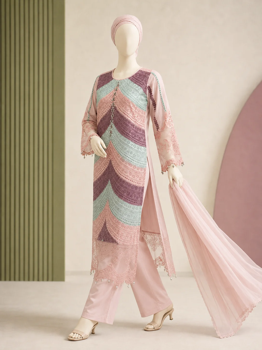 (CT-38) 3 Piece - Embroidered COTTON SUIT - Image 4