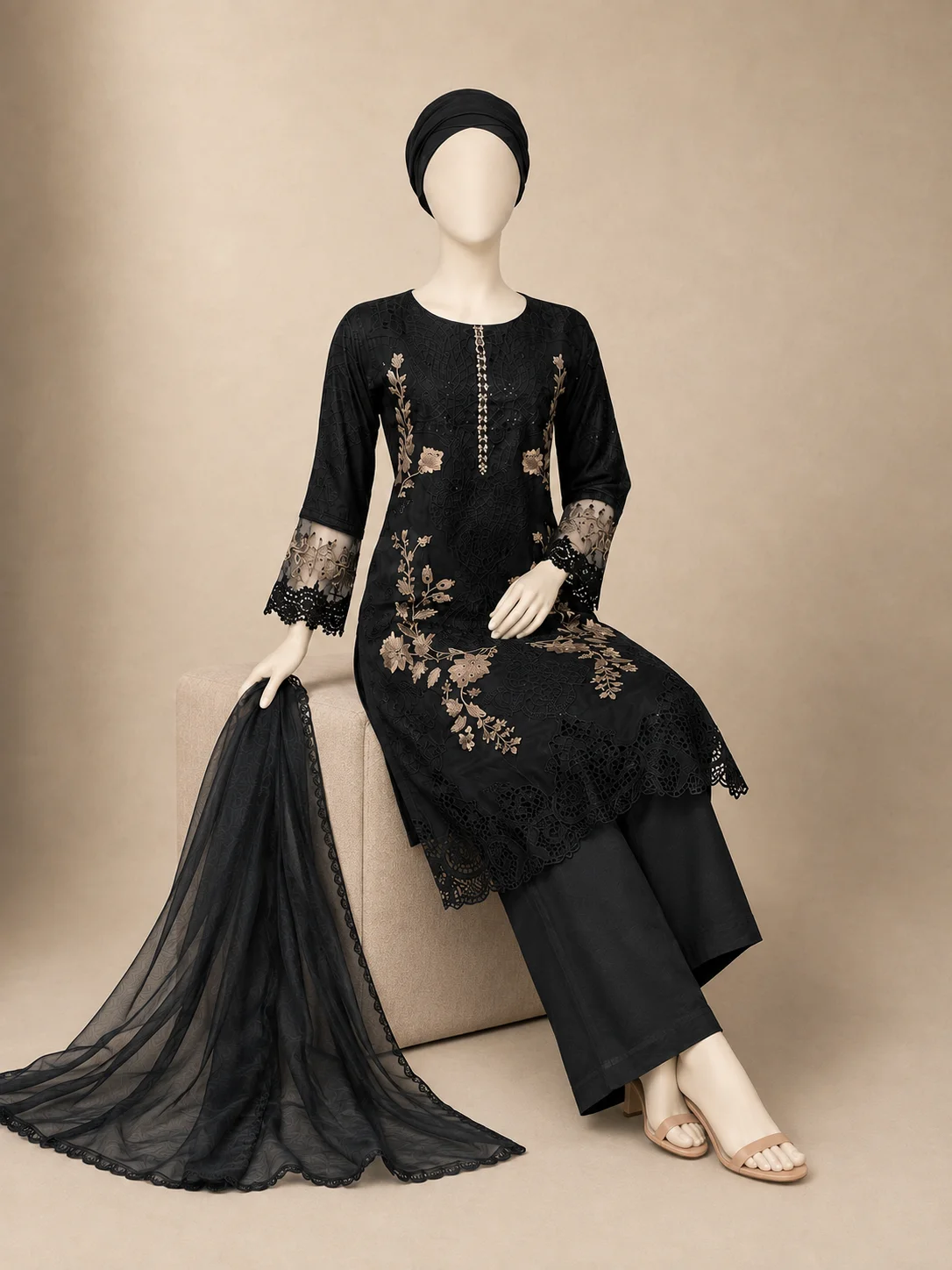 (ML-02) 3 Piece - Embroidered cotton Suit Hover