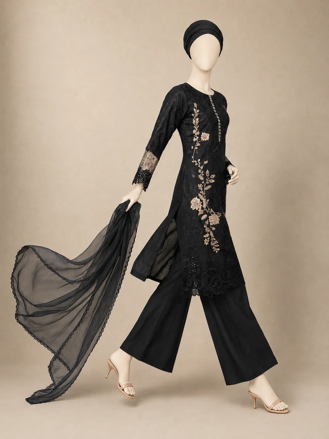 (ML-02) 3 Piece - Embroidered cotton Suit - Image 3