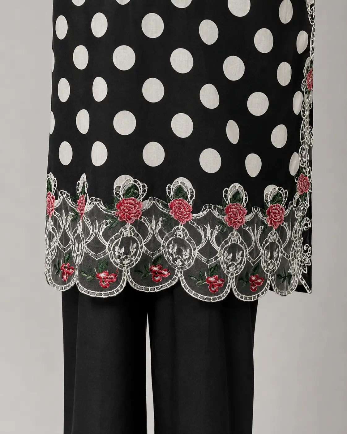 (POLKA DOT) 3 Piece - Embroidered COTTON SUIT - Image 3