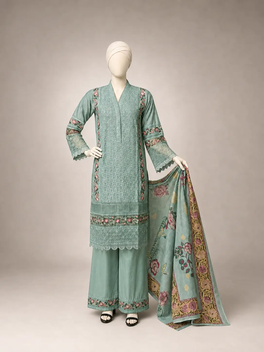 (CHICKEN PANEL) 3 Piece - Embroidered COTTON SUIT