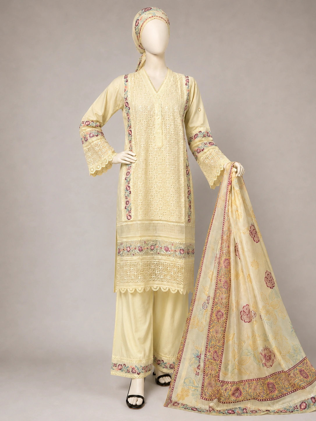 (CHICKEN PANEL) 3 Piece - Embroidered COTTON SUIT