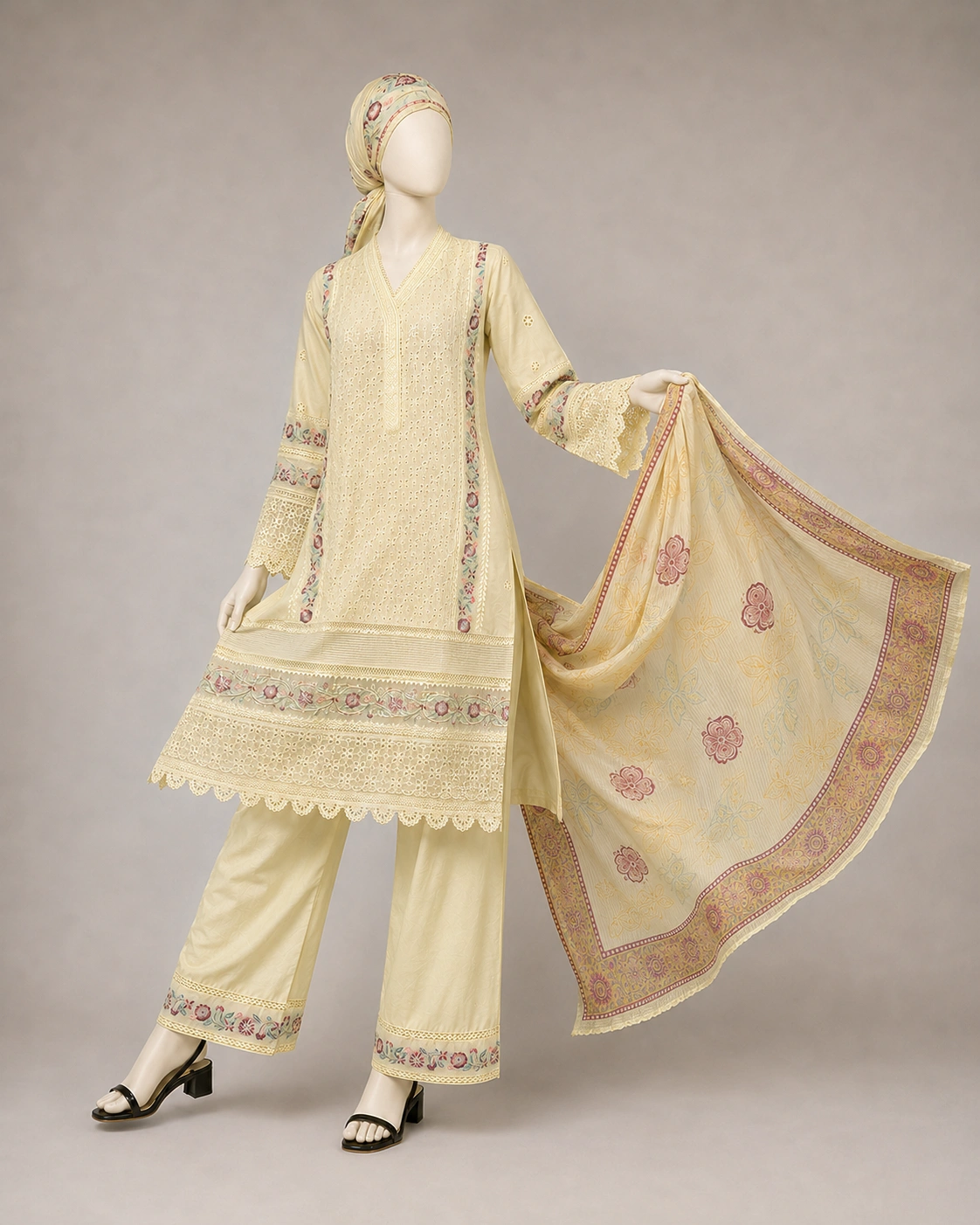 (CHICKEN PANEL) 3 Piece - Embroidered COTTON SUIT - Image 5