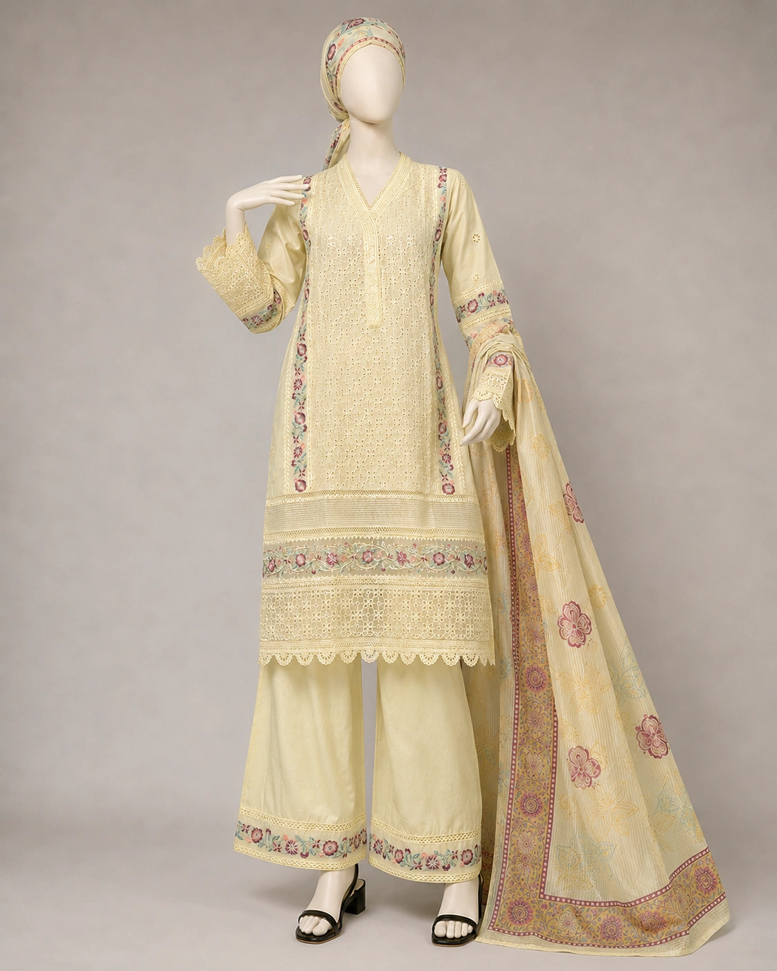 (CHICKEN PANEL) 3 Piece - Embroidered COTTON SUIT - Image 4
