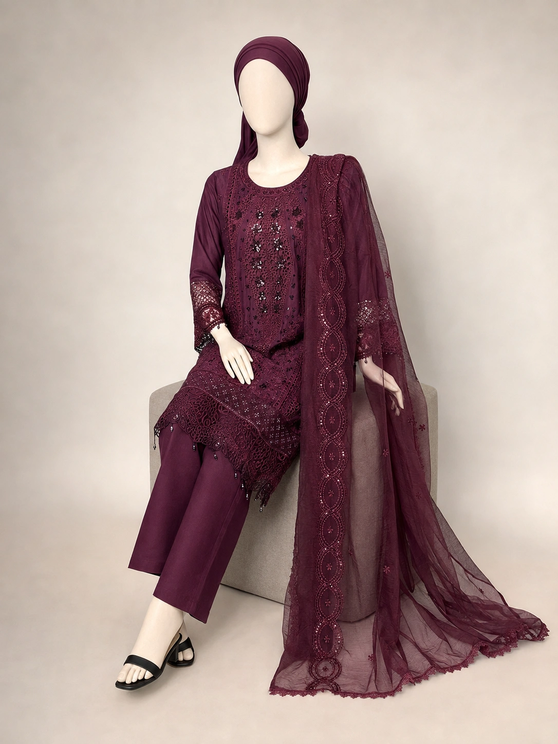 (ECO-30) 3 Piece - Embroidered COTTON SUIT - Image 5