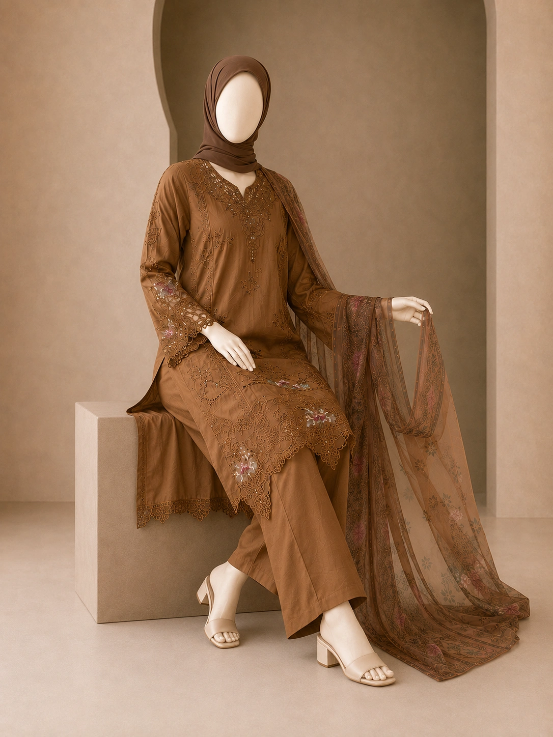 (ECO-06) 3 Piece - Embroidered COTTON SUIT - Image 5
