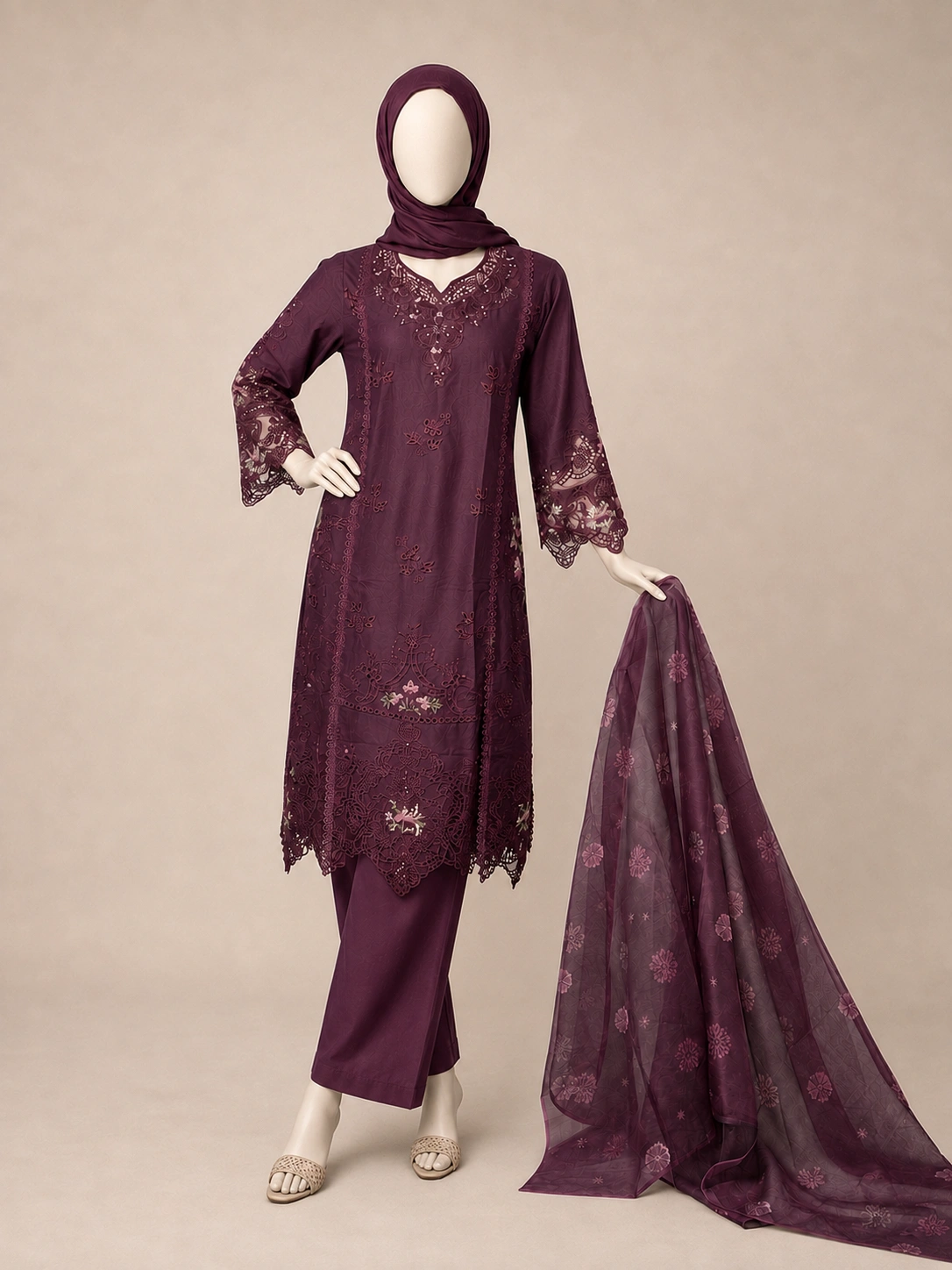 (ECO-06) 3 Piece - Embroidered COTTON SUIT