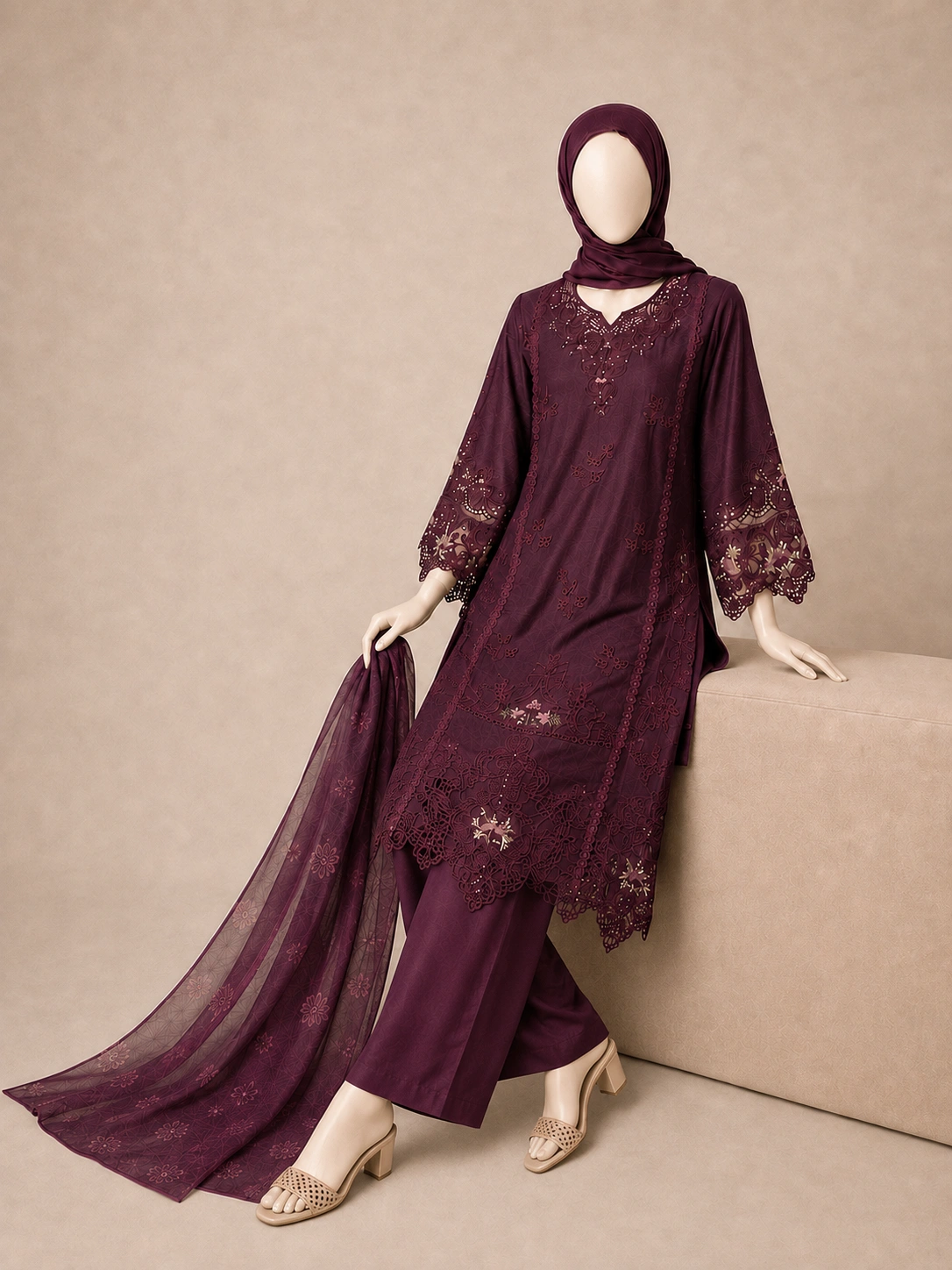 (ECO-06) 3 Piece - Embroidered COTTON SUIT - Image 5