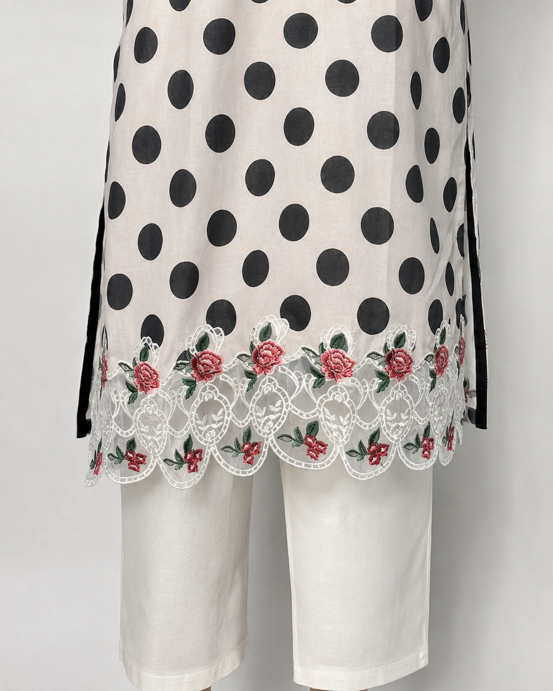 (POLKA DOT) 3 Piece - Embroidered COTTON SUIT - Image 3