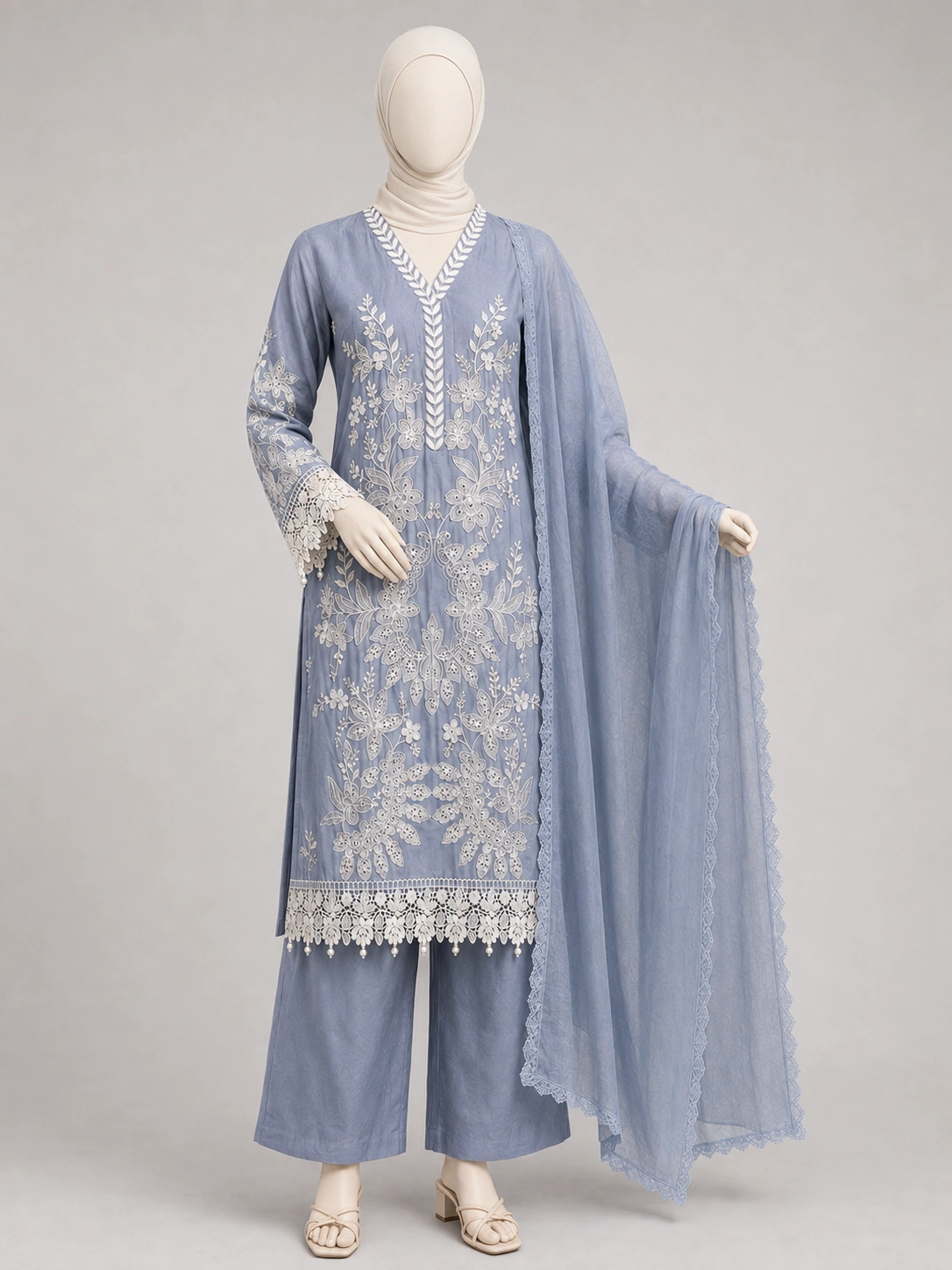 (CT-35) 3 Piece - Embroidered COTTON SUIT