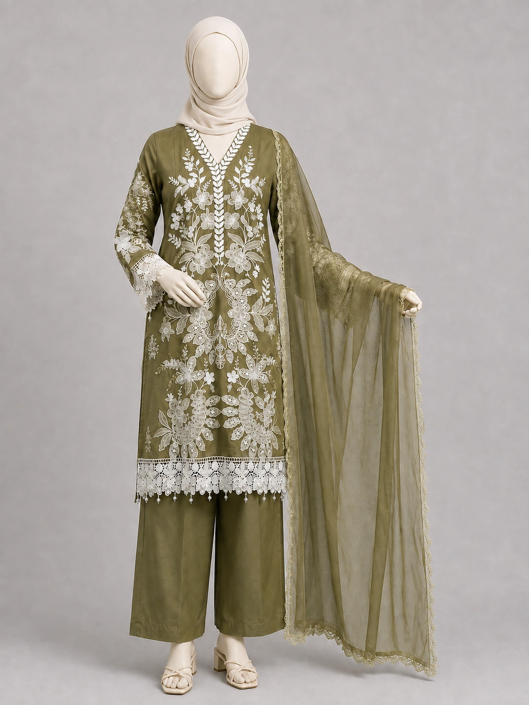 (CT-35) 3 Piece - Embroidered COTTON SUIT