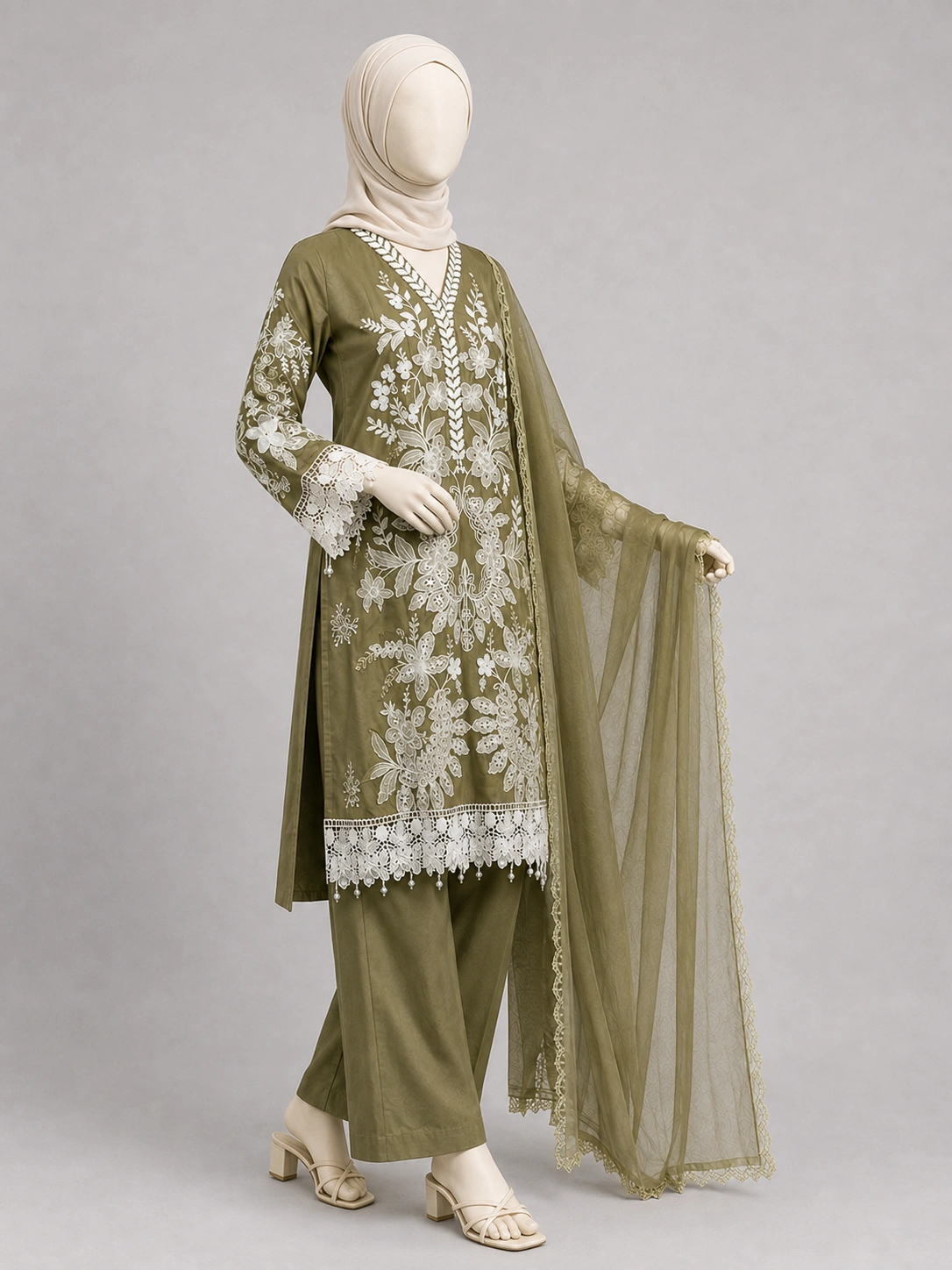 (CT-35) 3 Piece - Embroidered COTTON SUIT - Image 4