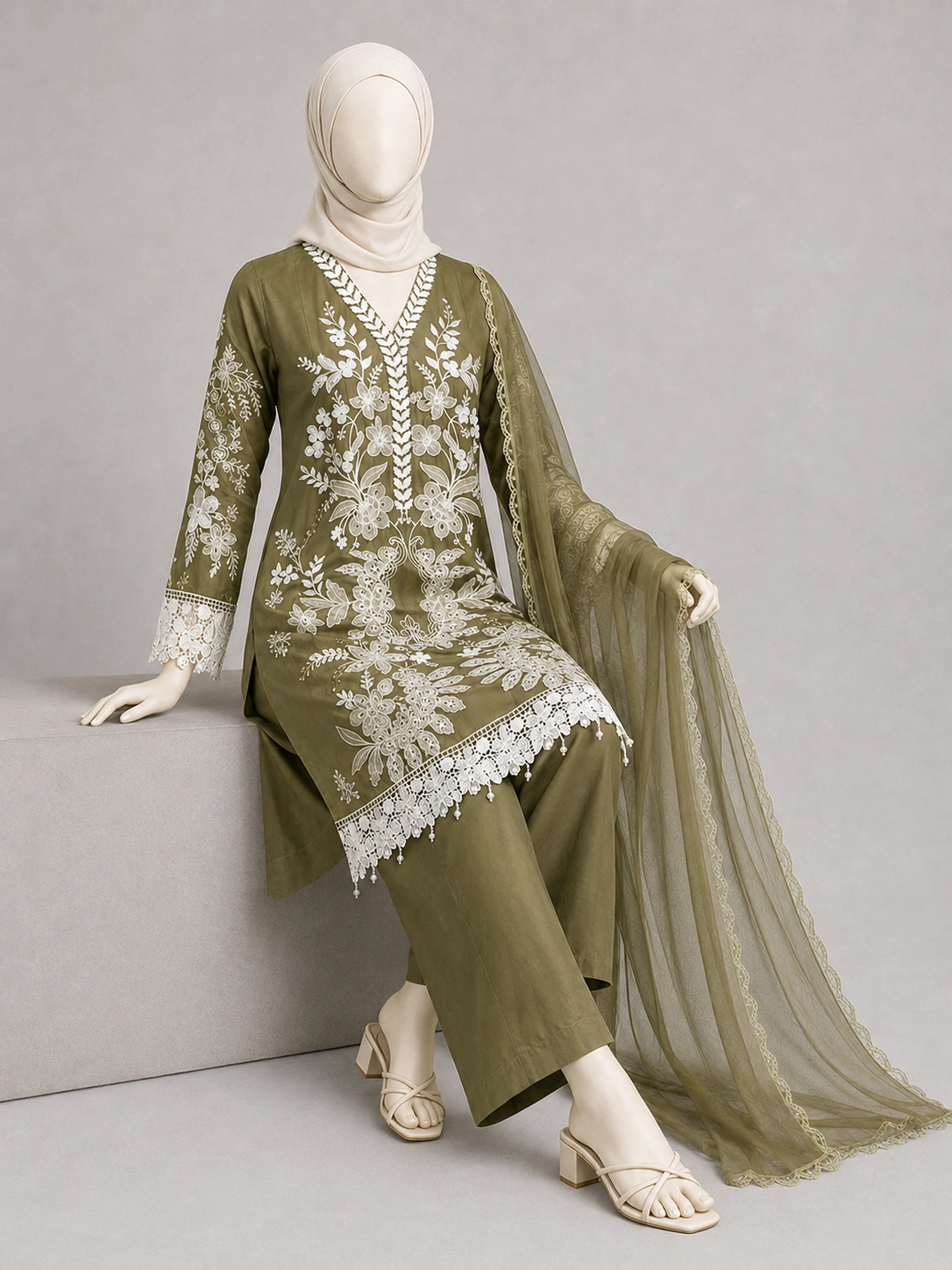 (CT-35) 3 Piece - Embroidered COTTON SUIT - Image 5