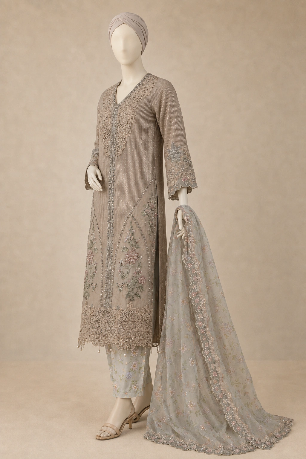 (F-38) 3 Piece - Embroidered ORGANZA SUIT - Image 5