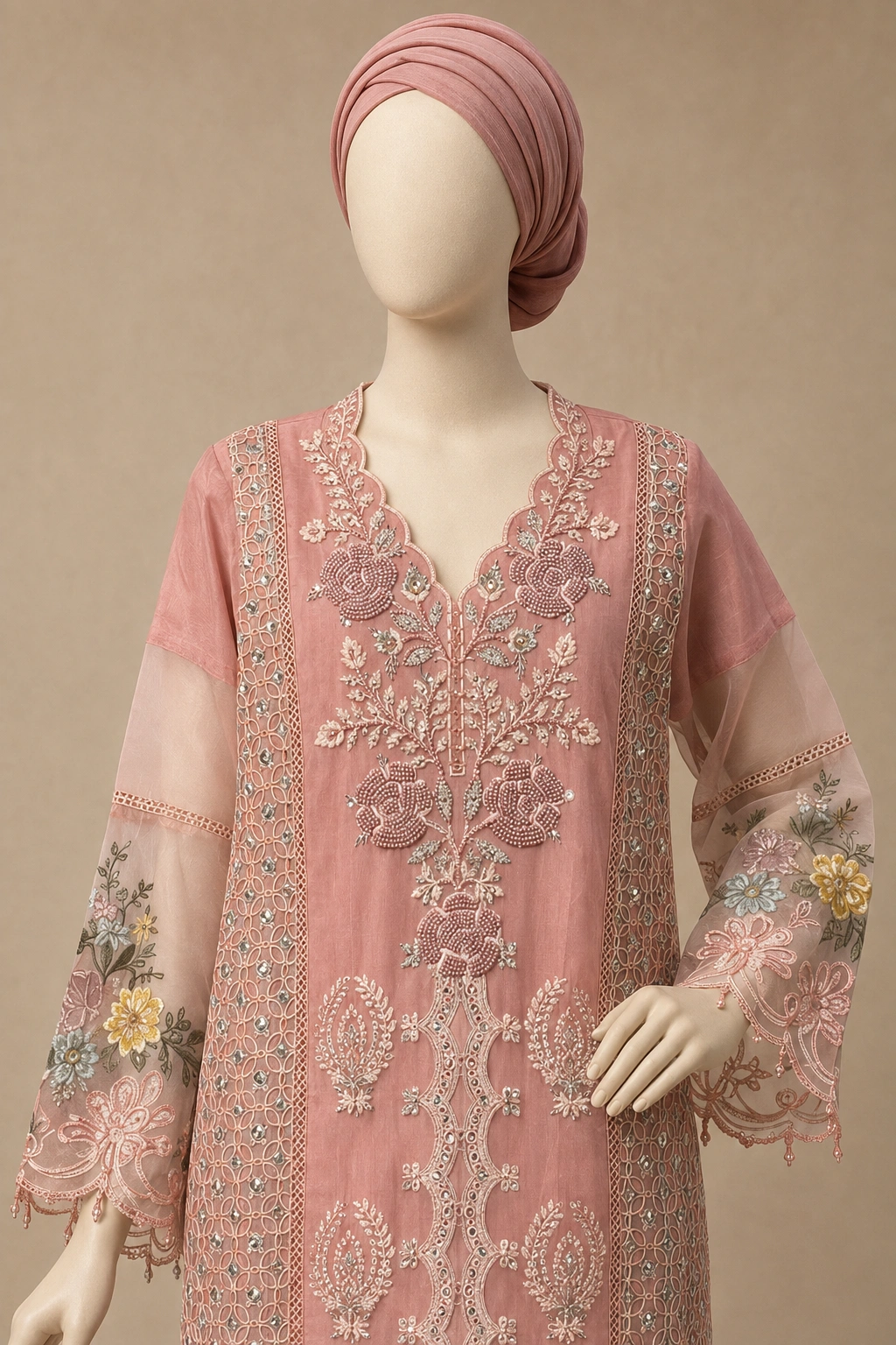 (F-39) 3 Piece - Embroidered ORGANZA SUIT Hover