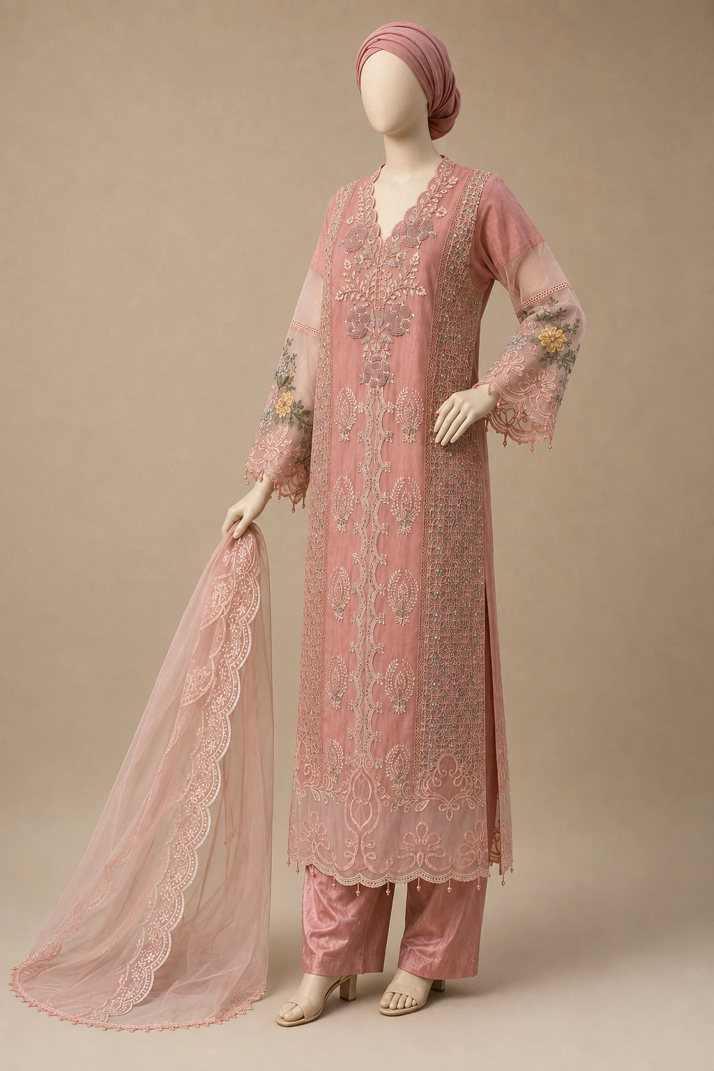(F-39) 3 Piece - Embroidered ORGANZA SUIT - Image 4