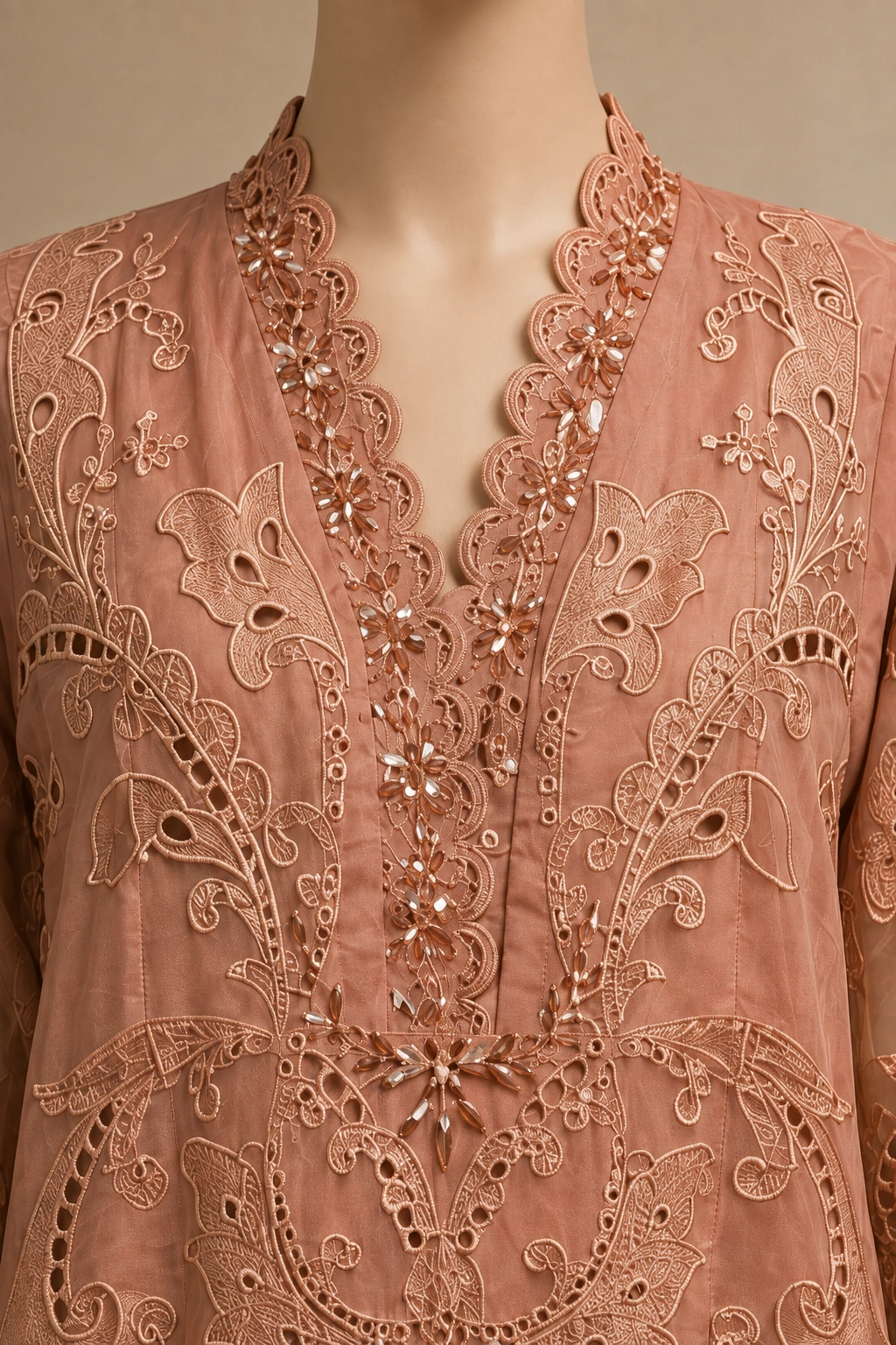 (F-23) 3 Piece - Embroidered Organza Suit - Alternate View