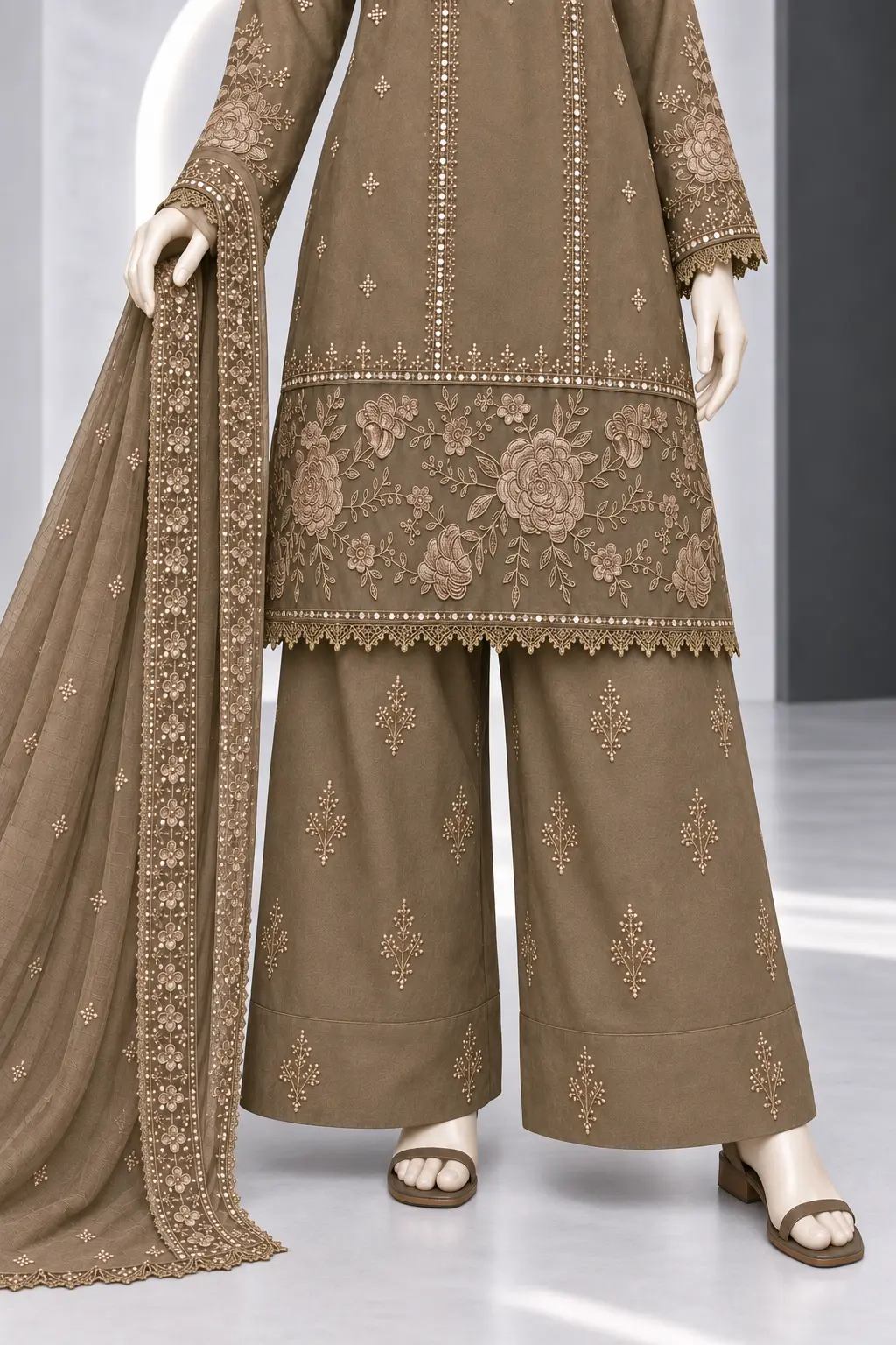 (CT- 39)- Embroidered COTTON SUIT 3 PIECE - Image 3