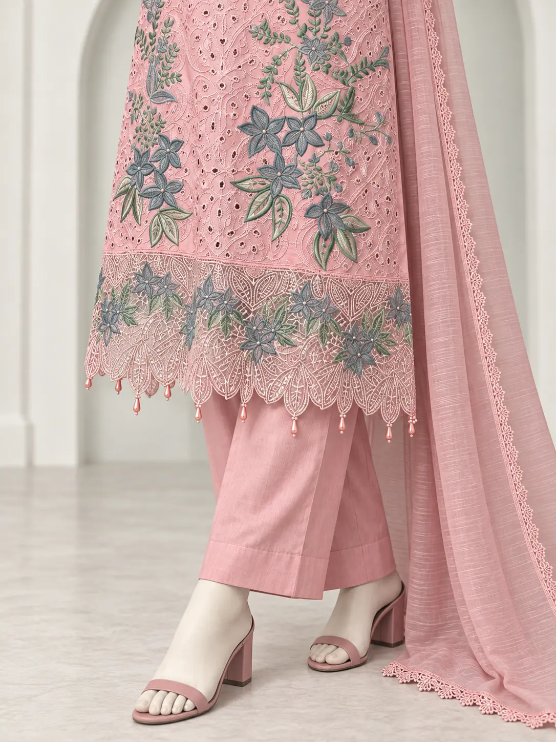 (CT-36) 3 Piece - Embroidered cotton Suit - Image 3