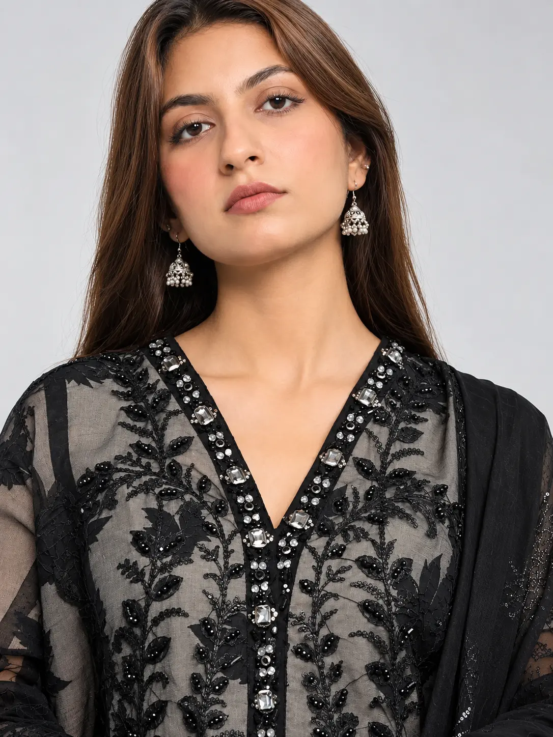 (F-41) 3 Piece - Embroidered ORGANZA  SUIT - Alternate View