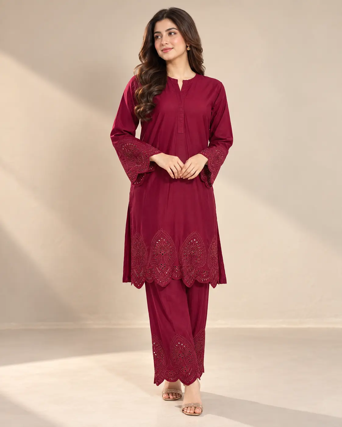 ML-(11) 3 Piece - Embroidered STONE  LENEN  SUIT - Image 5