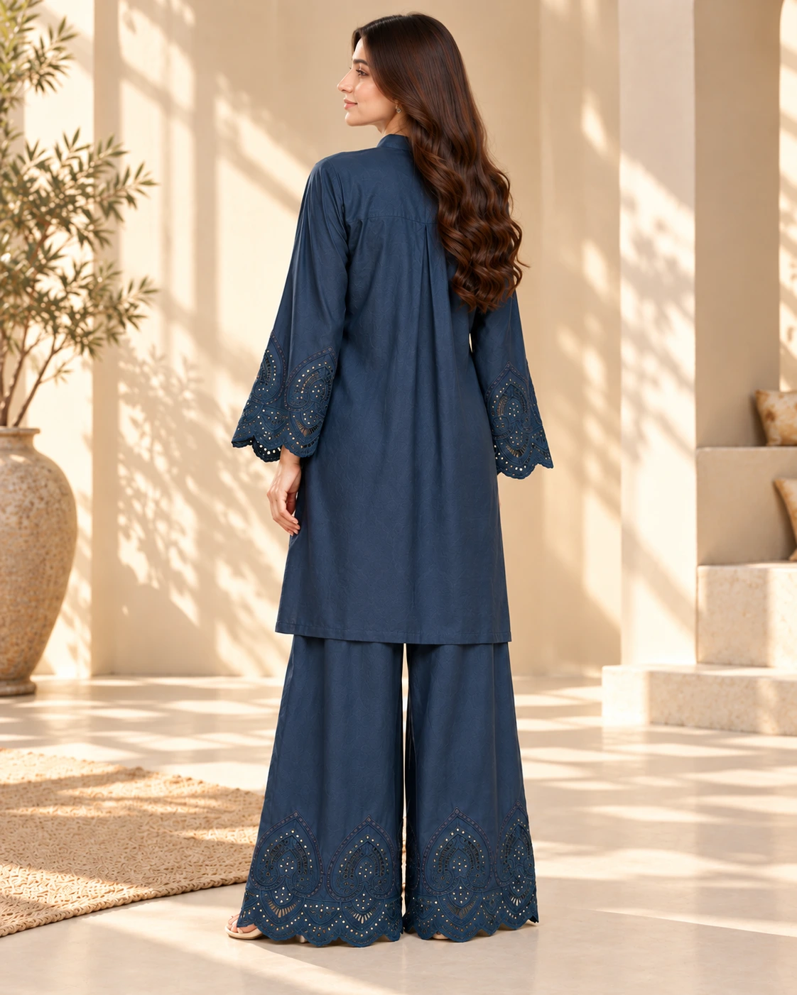ML-(11) 3 Piece - Embroidered STONE  LENEN  SUIT - Image 5