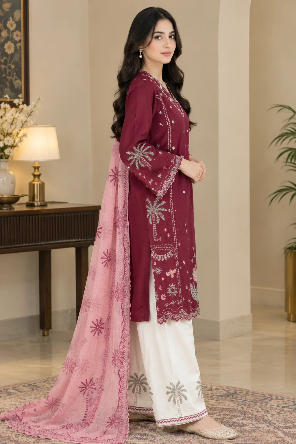(ECO-12) 3 Piece - Embroidered VISCOS Suit - Image 4