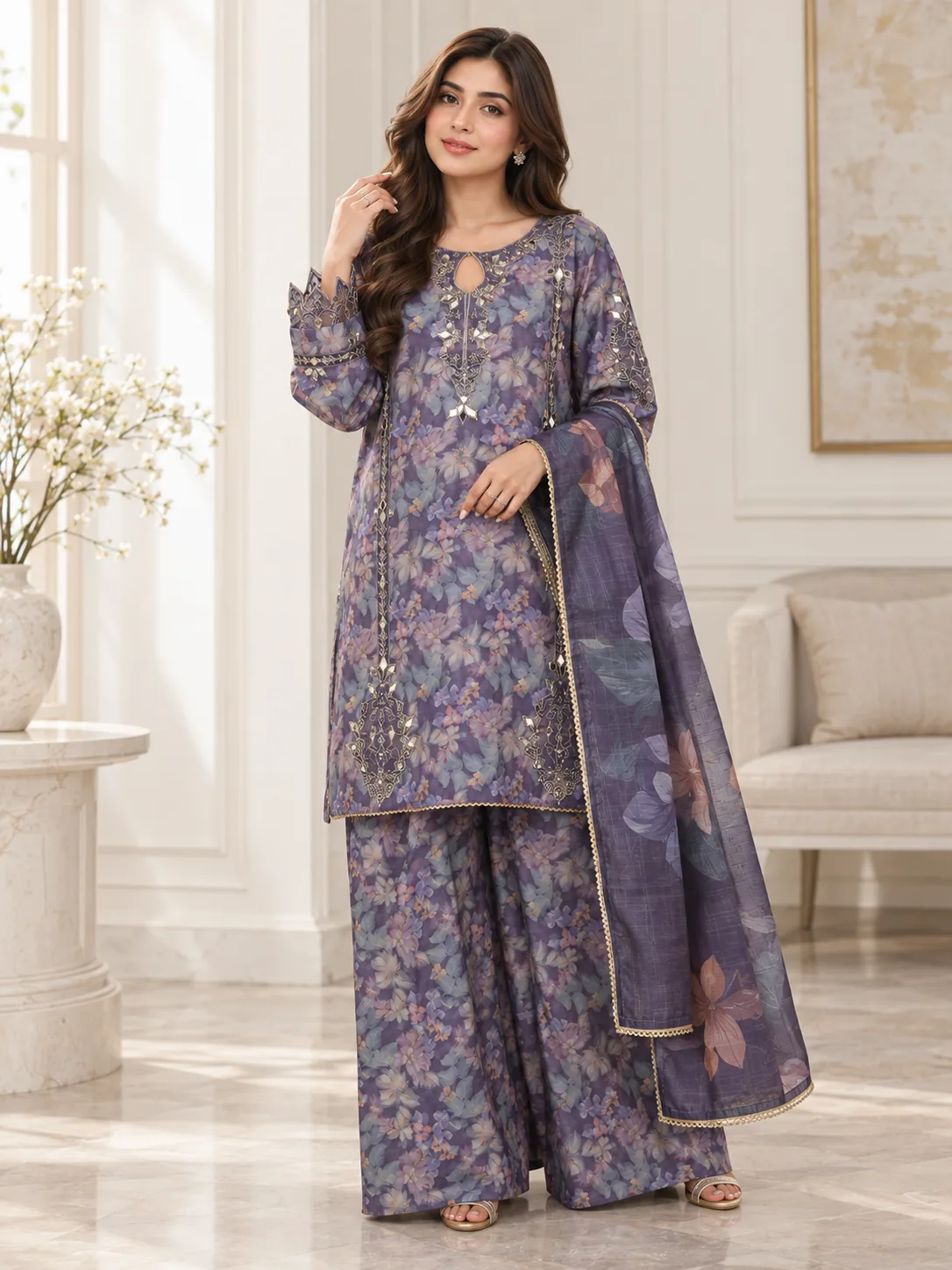 (BLP03) 3 Piece - Embroidered Printed  SUIT
