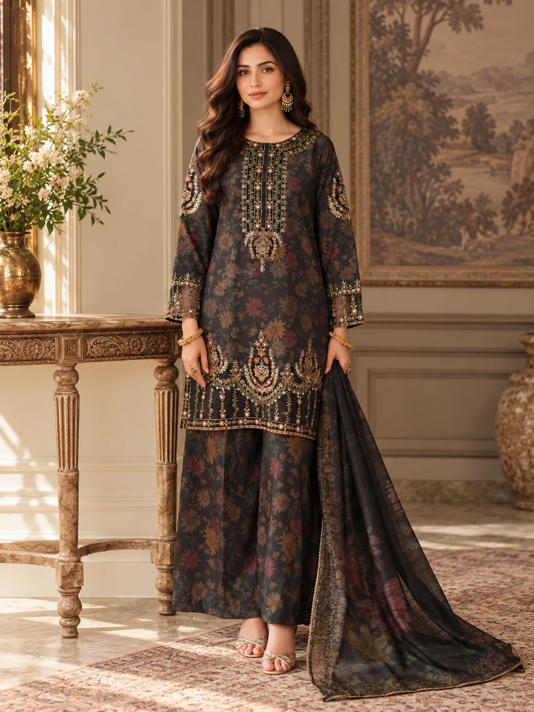 (BLP-02) 3 Piece - Embroidered PRINTED SUIT